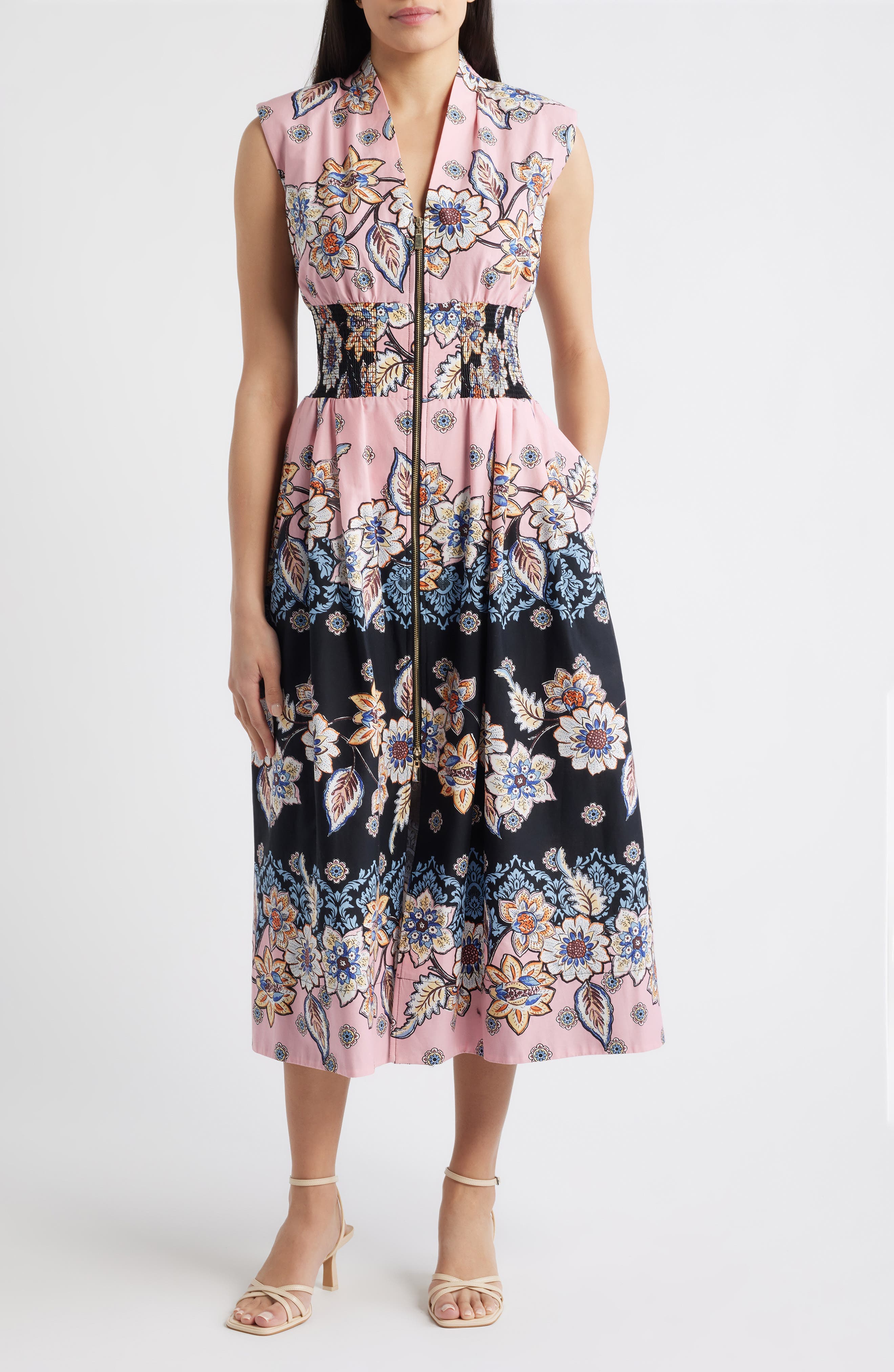 Smocked Waist Stretch Cotton Midi Dress - image 1