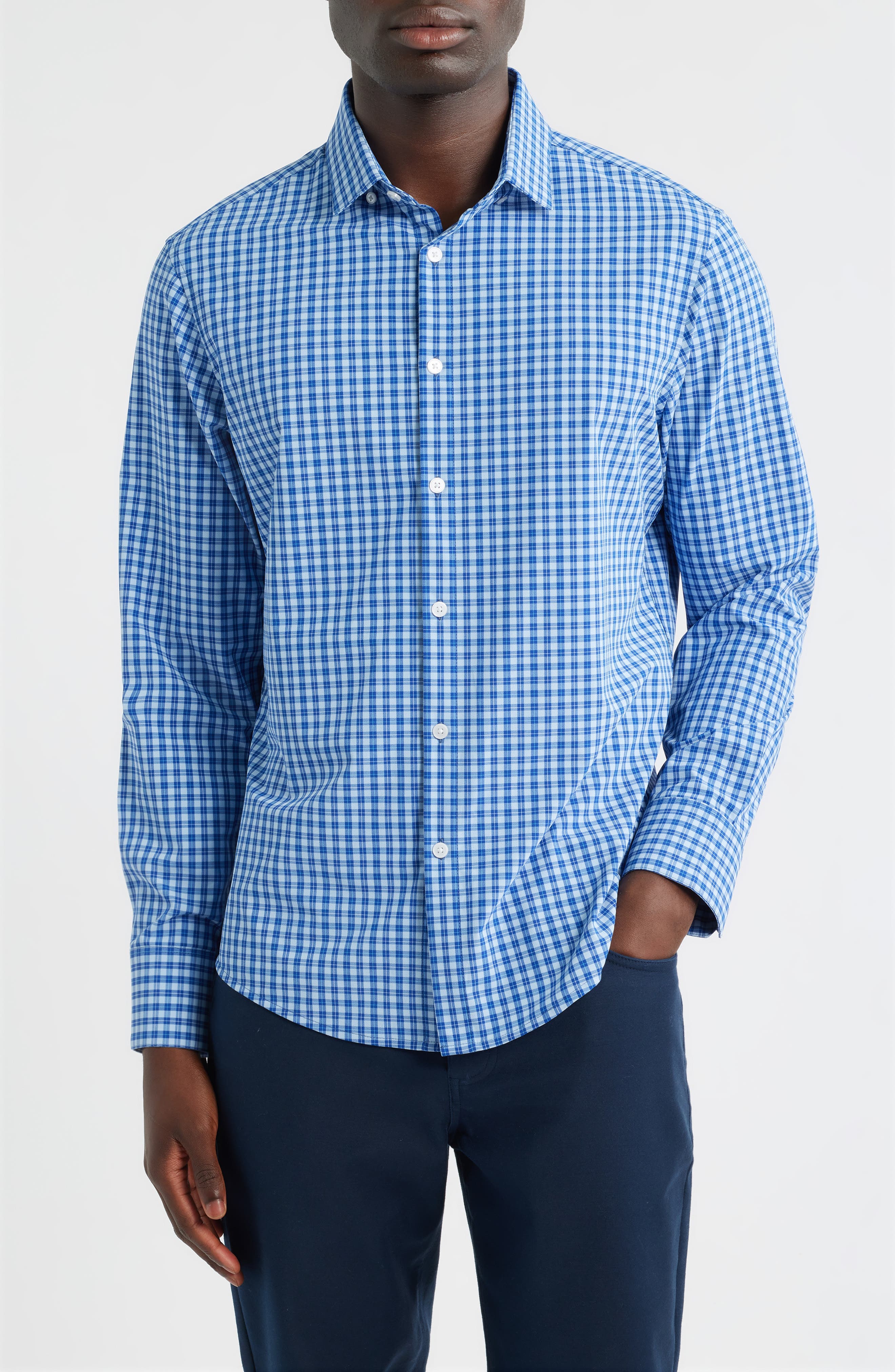 Leeward No Tuck Trim Fit Plaid Performance Button-Up Shirt - image 1