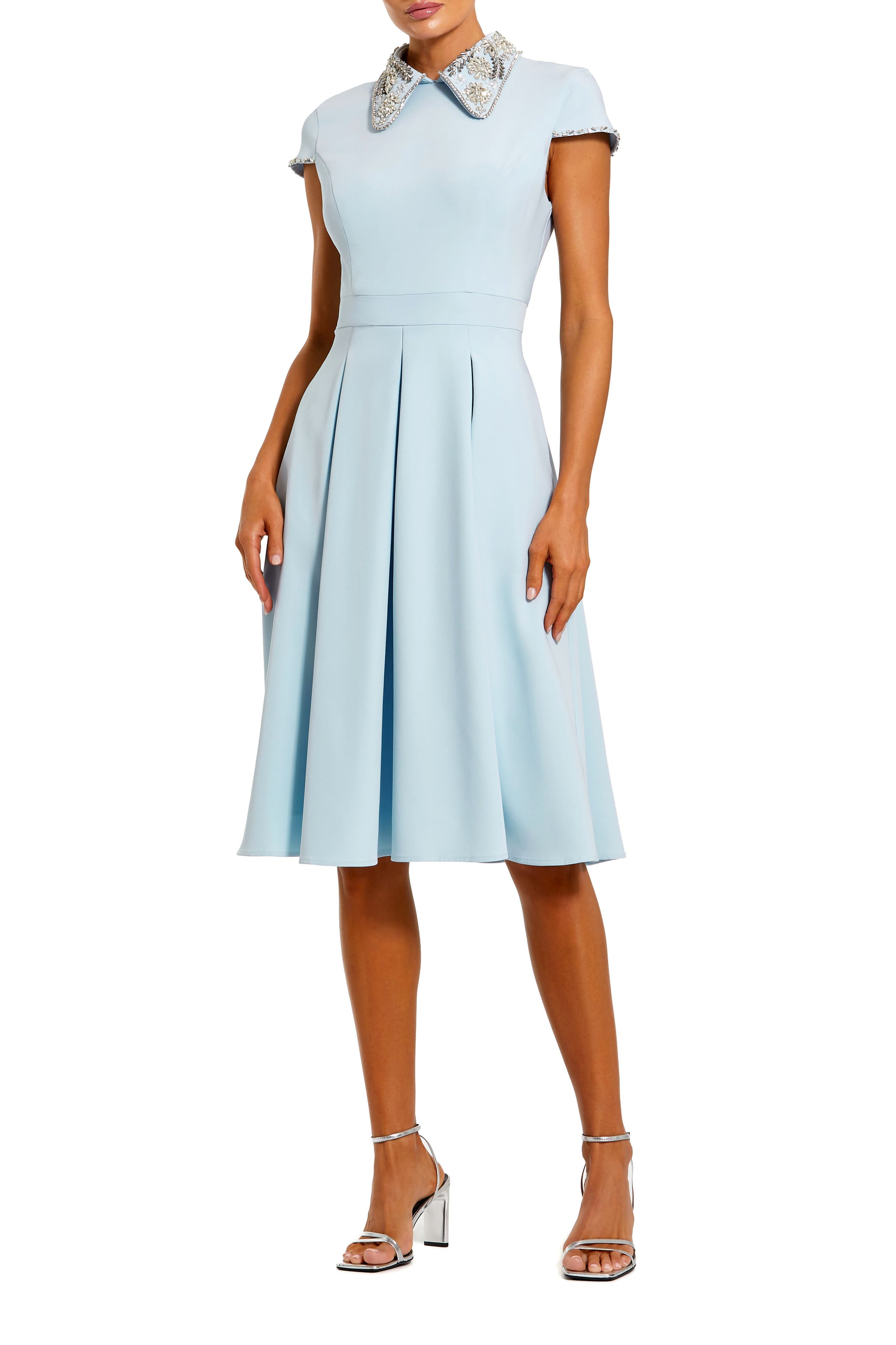 Crepe Short Sleeve Midi Dress With Beading - image 1