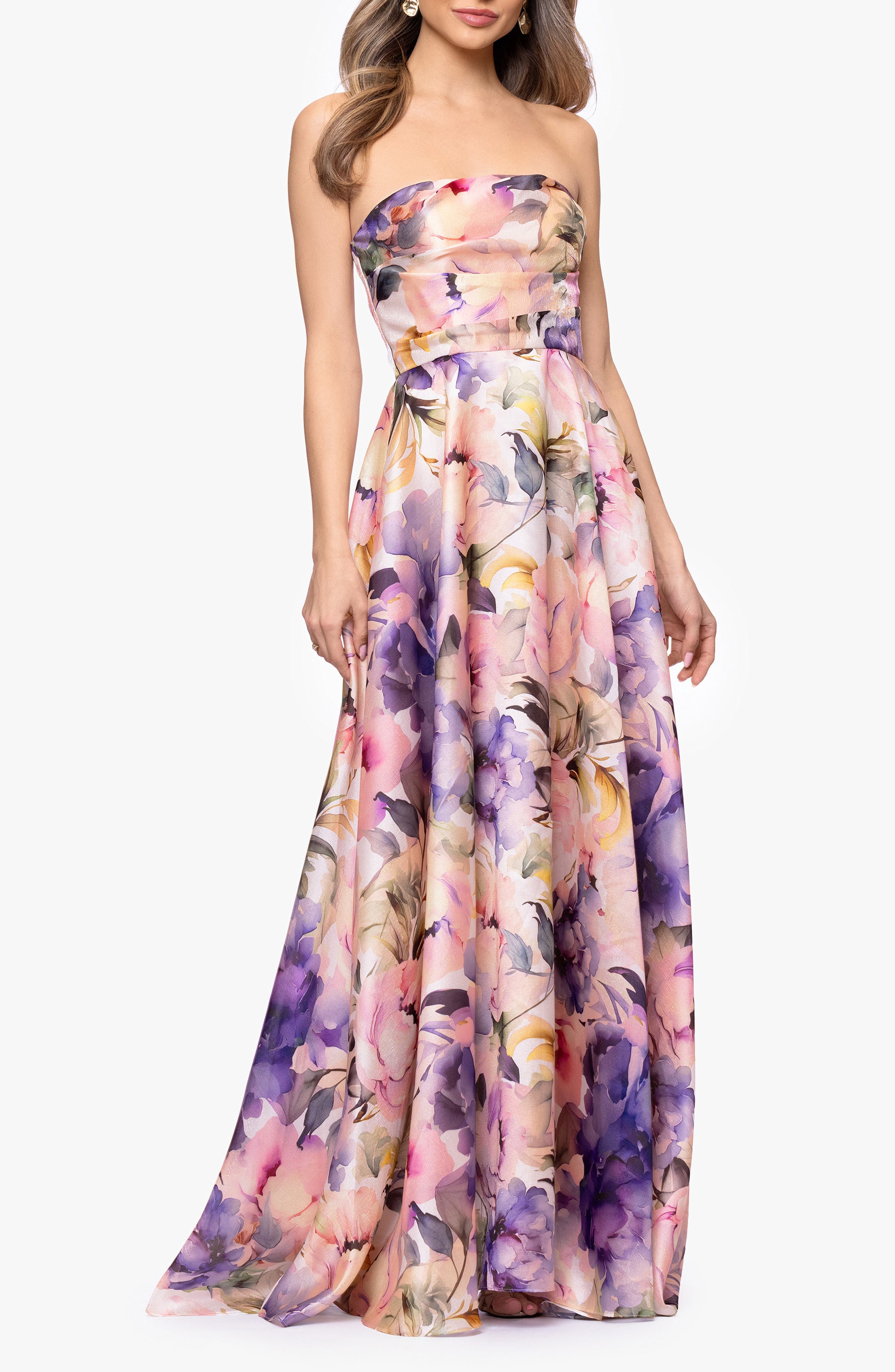 Floral Strapless Organza Gown - image 1