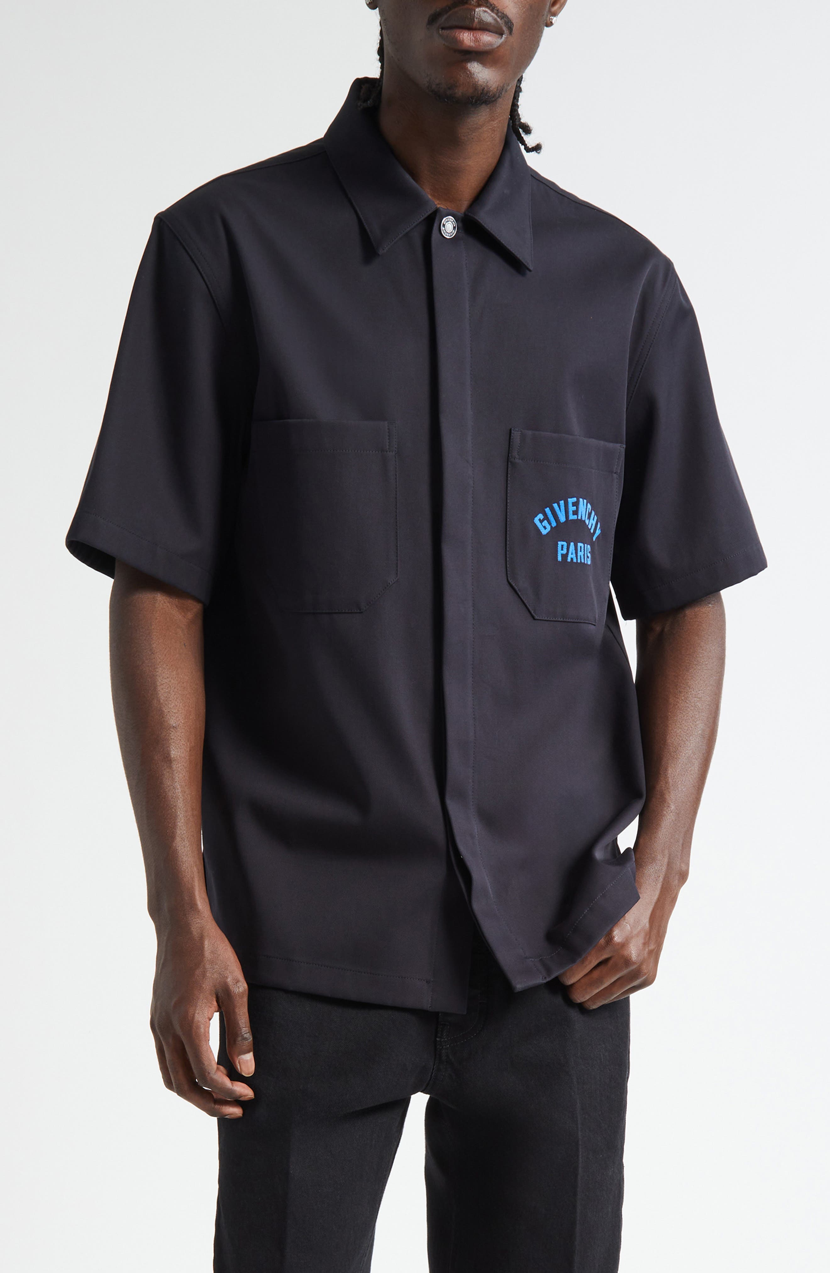 Logo Embroidered Short Sleeve Button-Up Shirt - image 1