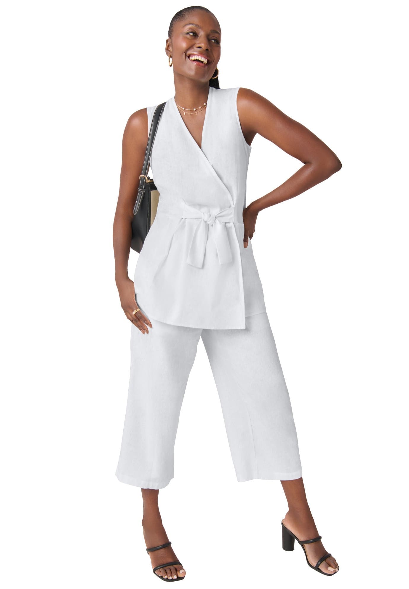 Sleeveless Faux Wrap Tie-Waist Tunic - image 1
