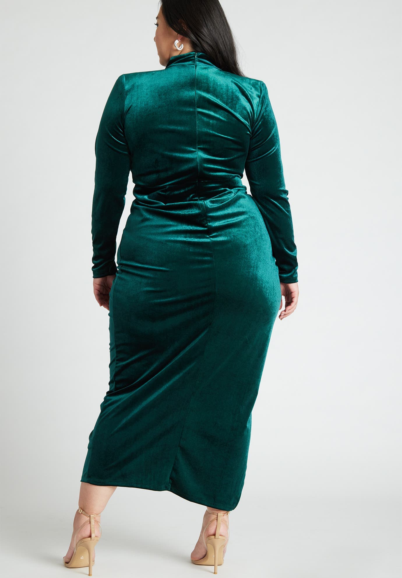 Mock Neck Velvet Dress With Slit - image 2