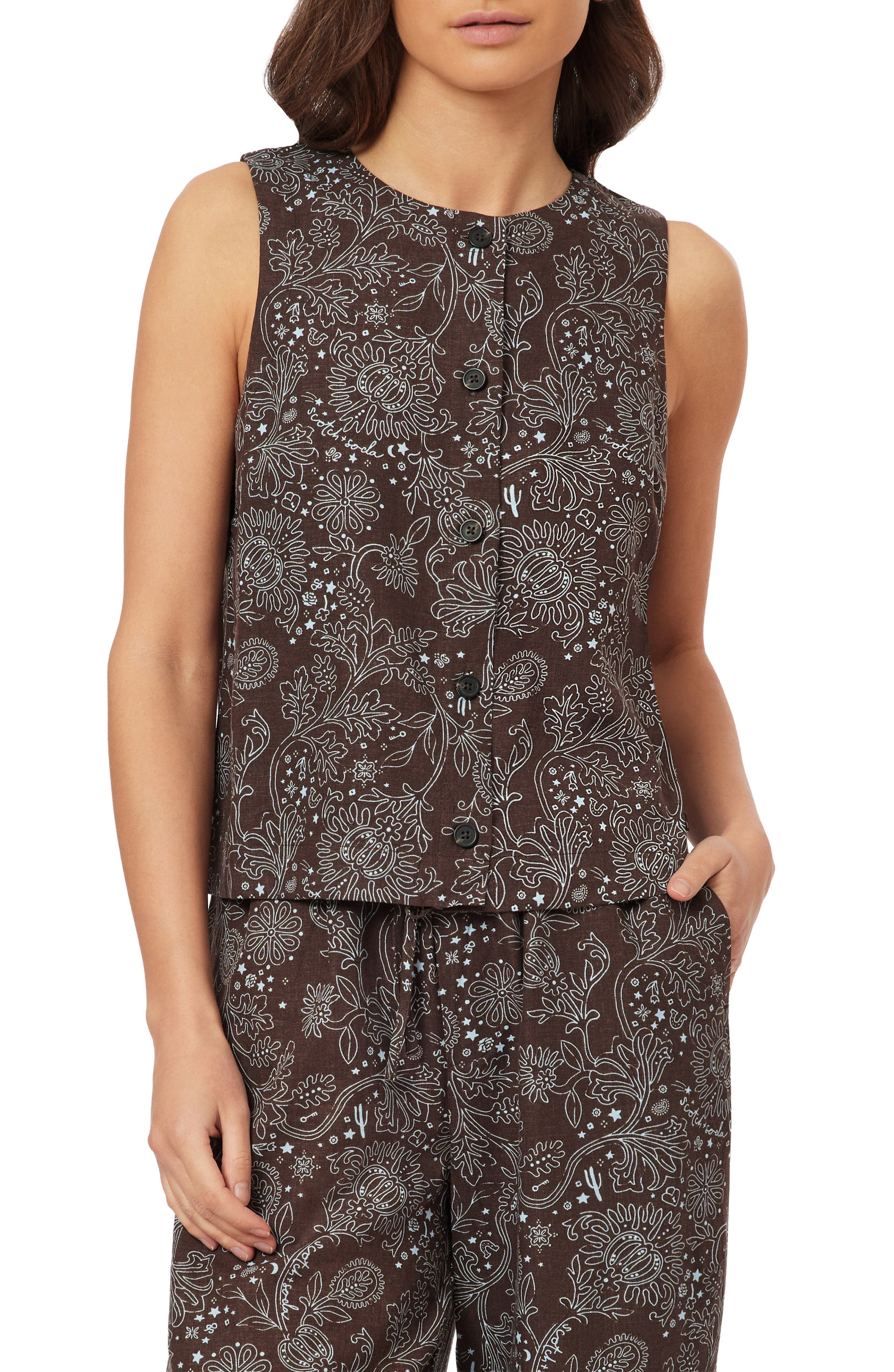 Sleeveless Linen Blend Button-Up Shirt - image 1
