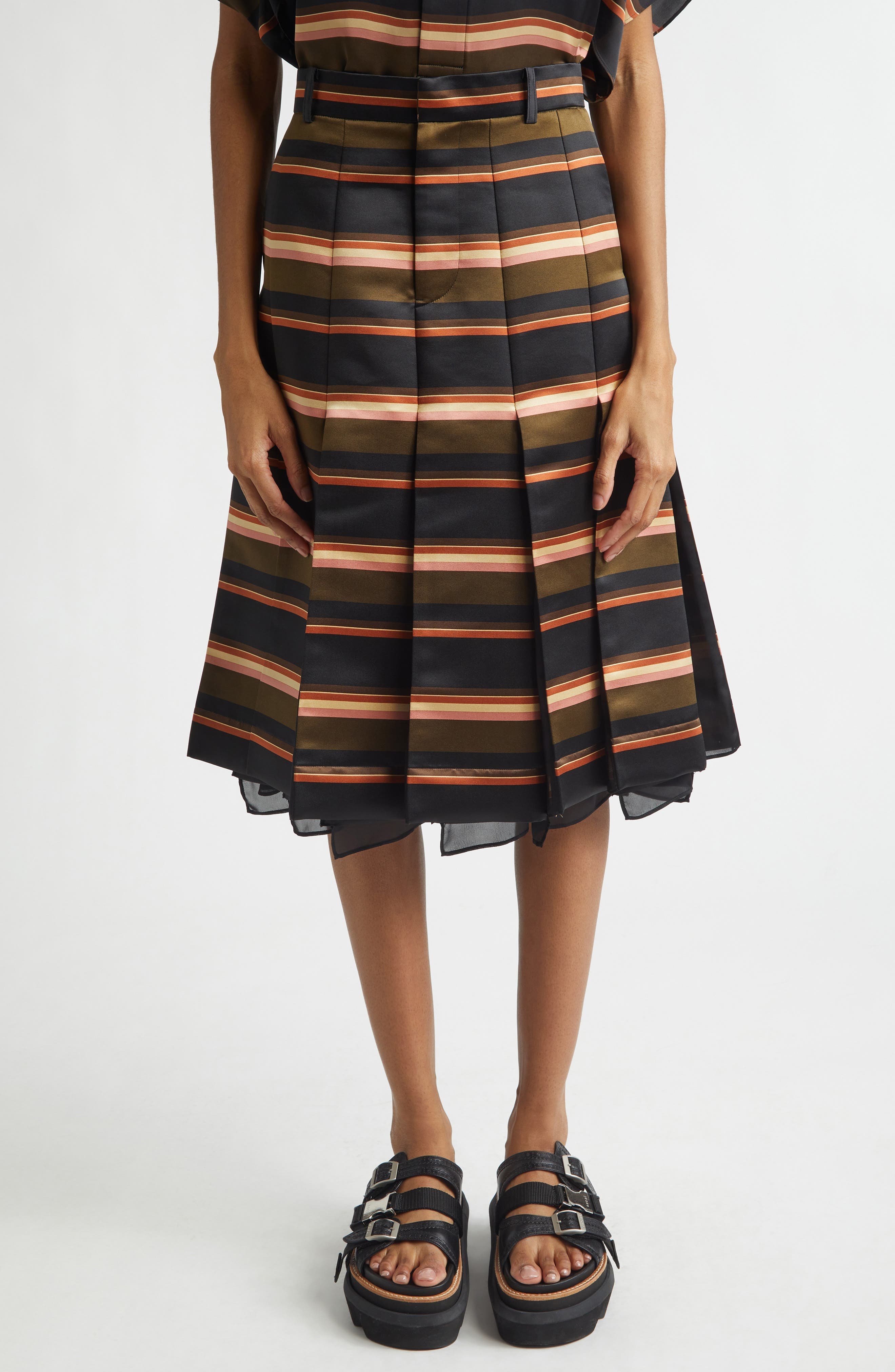 Pleated Horizontal Stripe Skirt - image 3