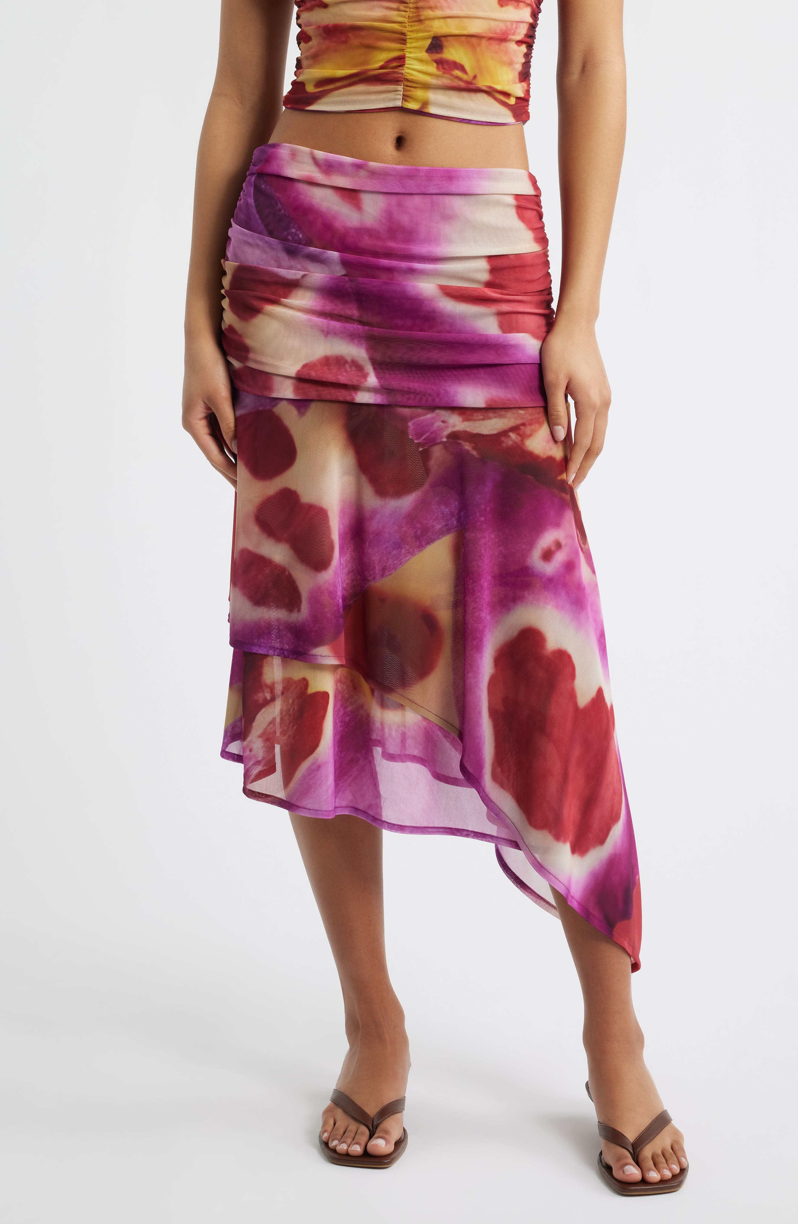 Festa Print Asymmetric Hem Midi Skirt - image 1
