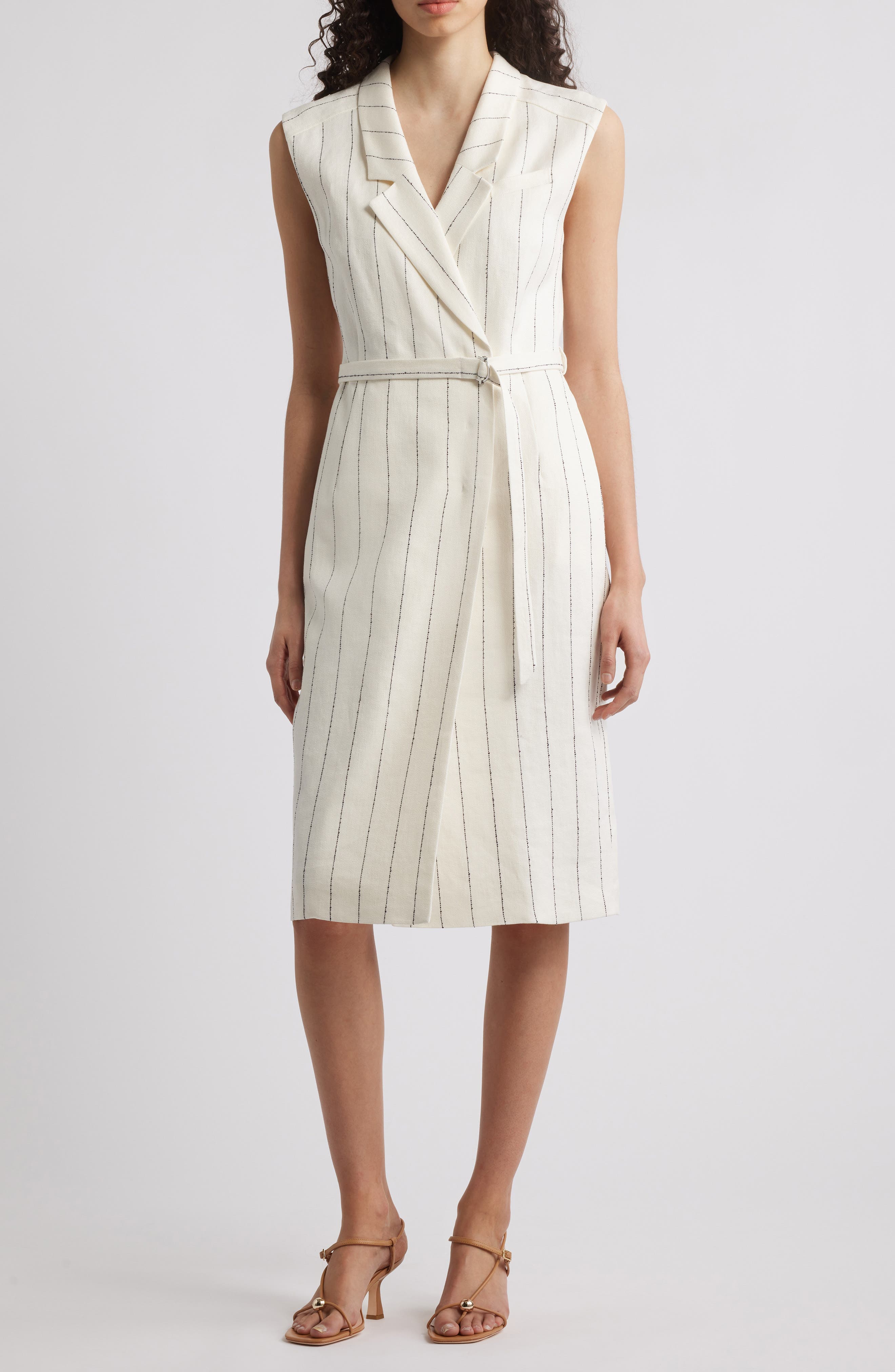 Drupe Pinstripe Linen Blend Dress - image 1