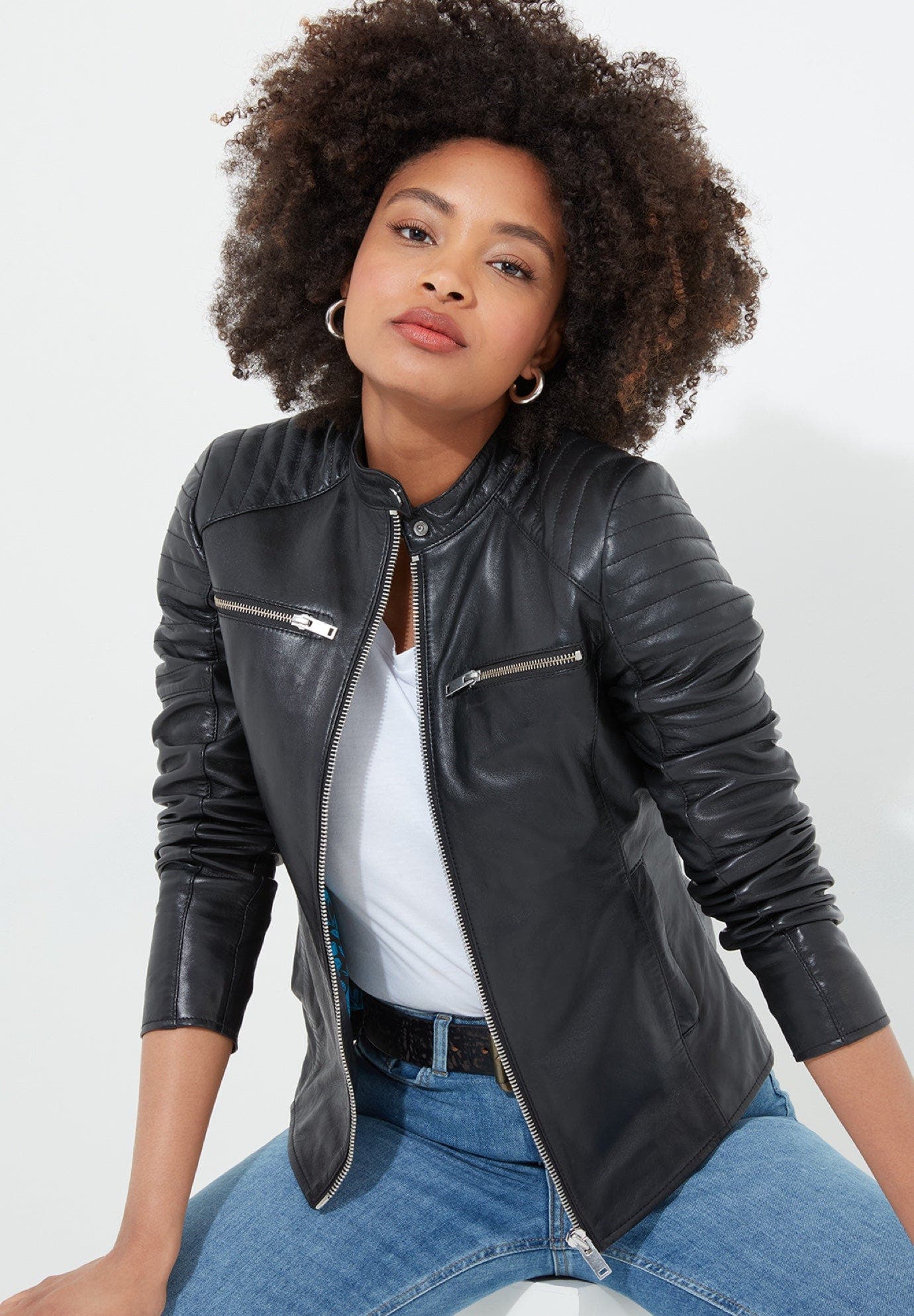 Leather Zip Biker Jacket - image 1