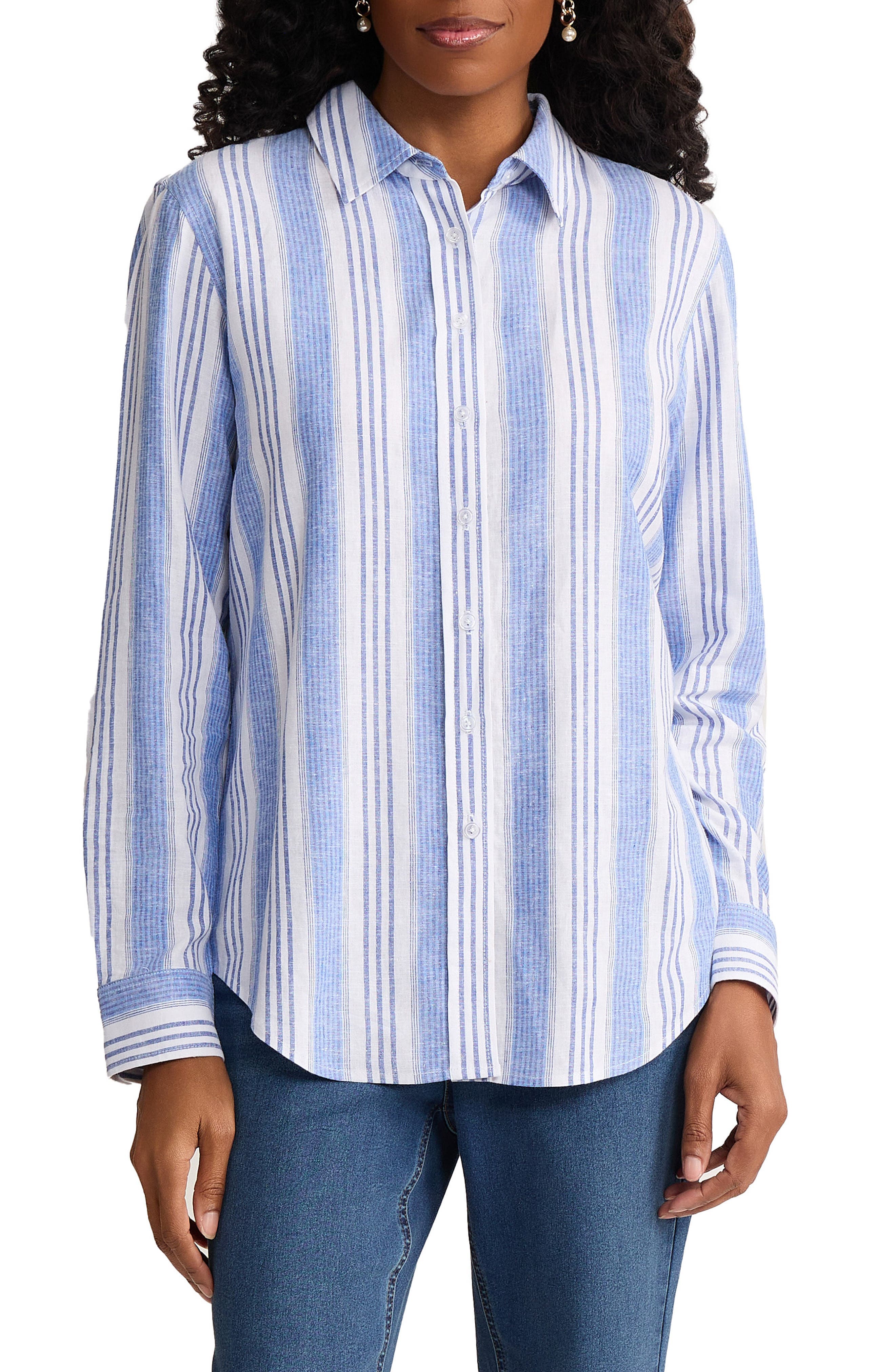 Oversize Linen Blend Button-Up Shirt - image 1