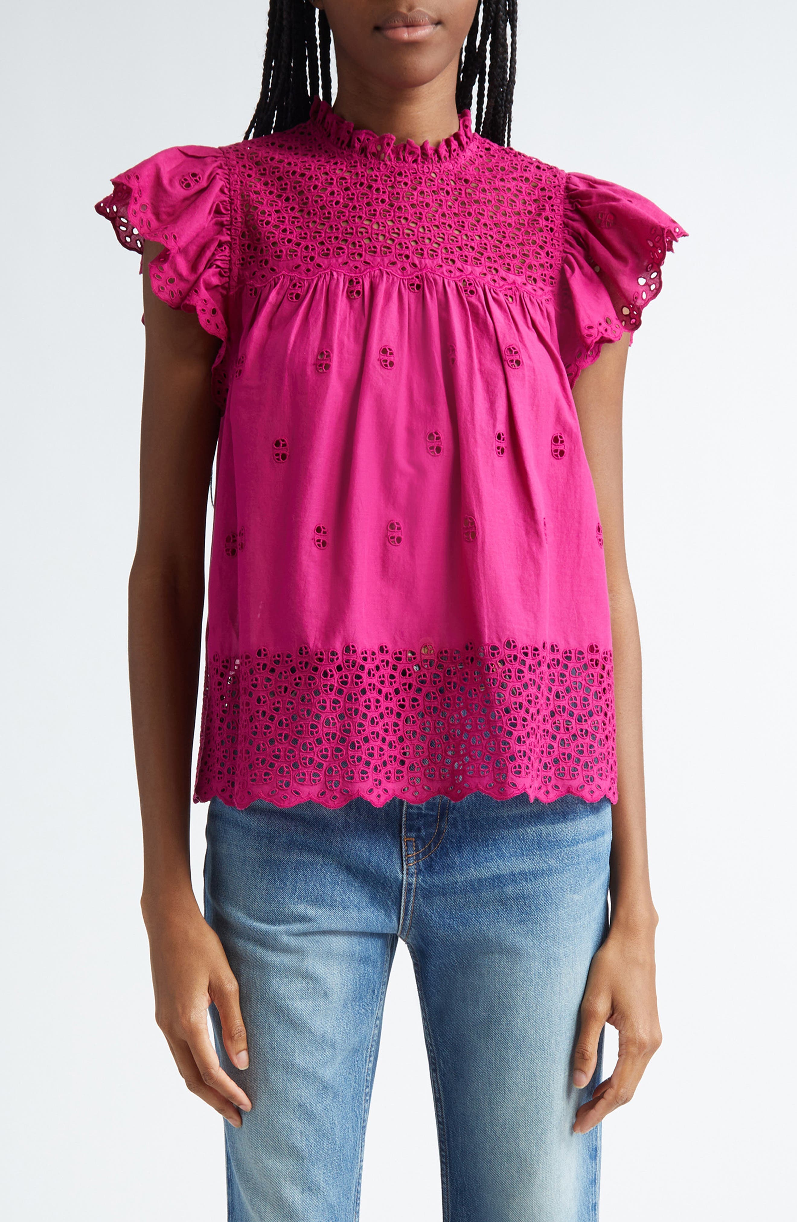 Kassi Eyelet Flutter Sleeve Cotton Top - image 1