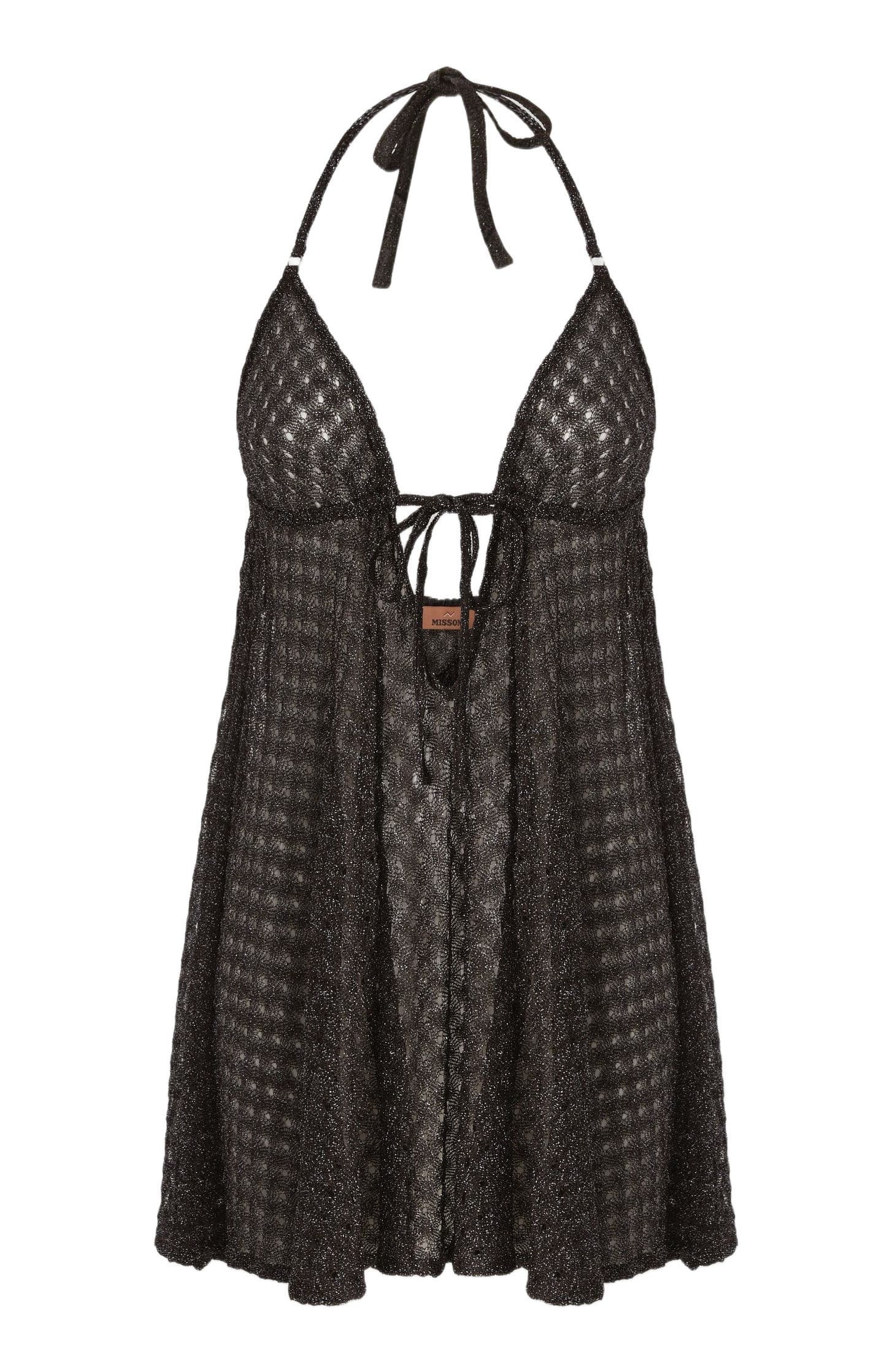 Babydoll Mini Dress In Lame Viscose With Spiderweb Motif - image 2