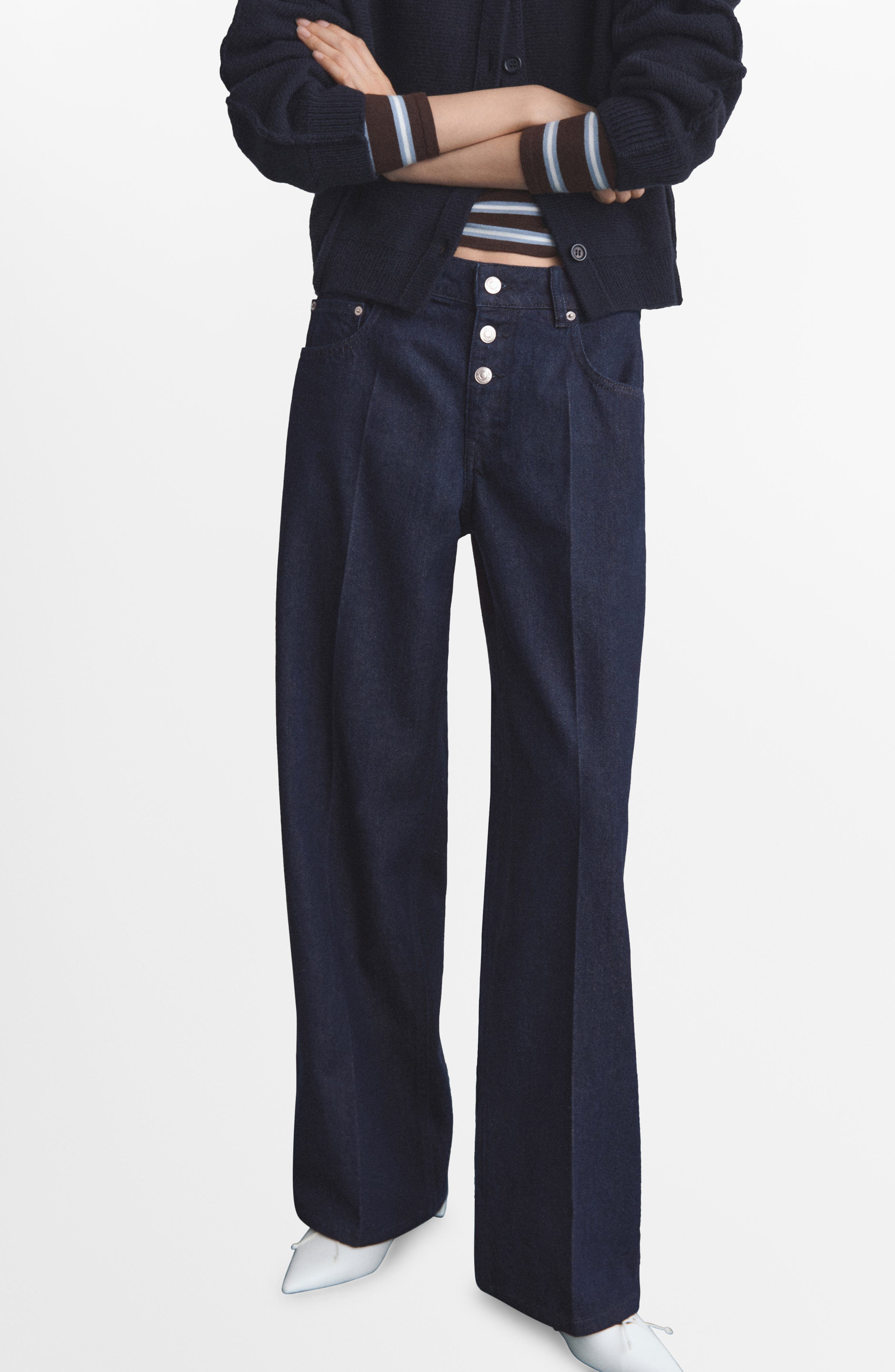 Exposed Button Low Rise Straight Leg Jeans - image 1