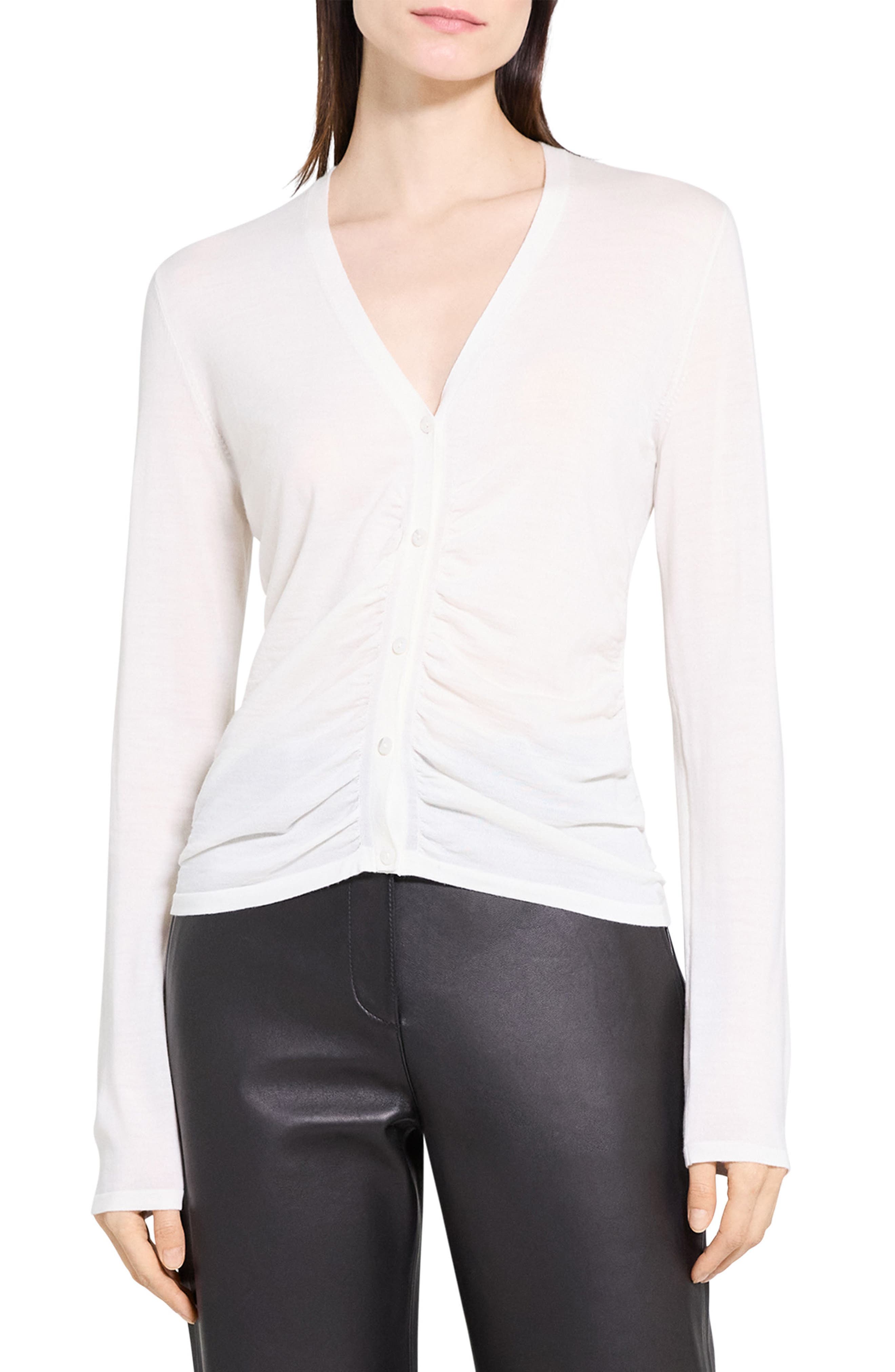 Shirred Merino Wool Cardigan - image 1
