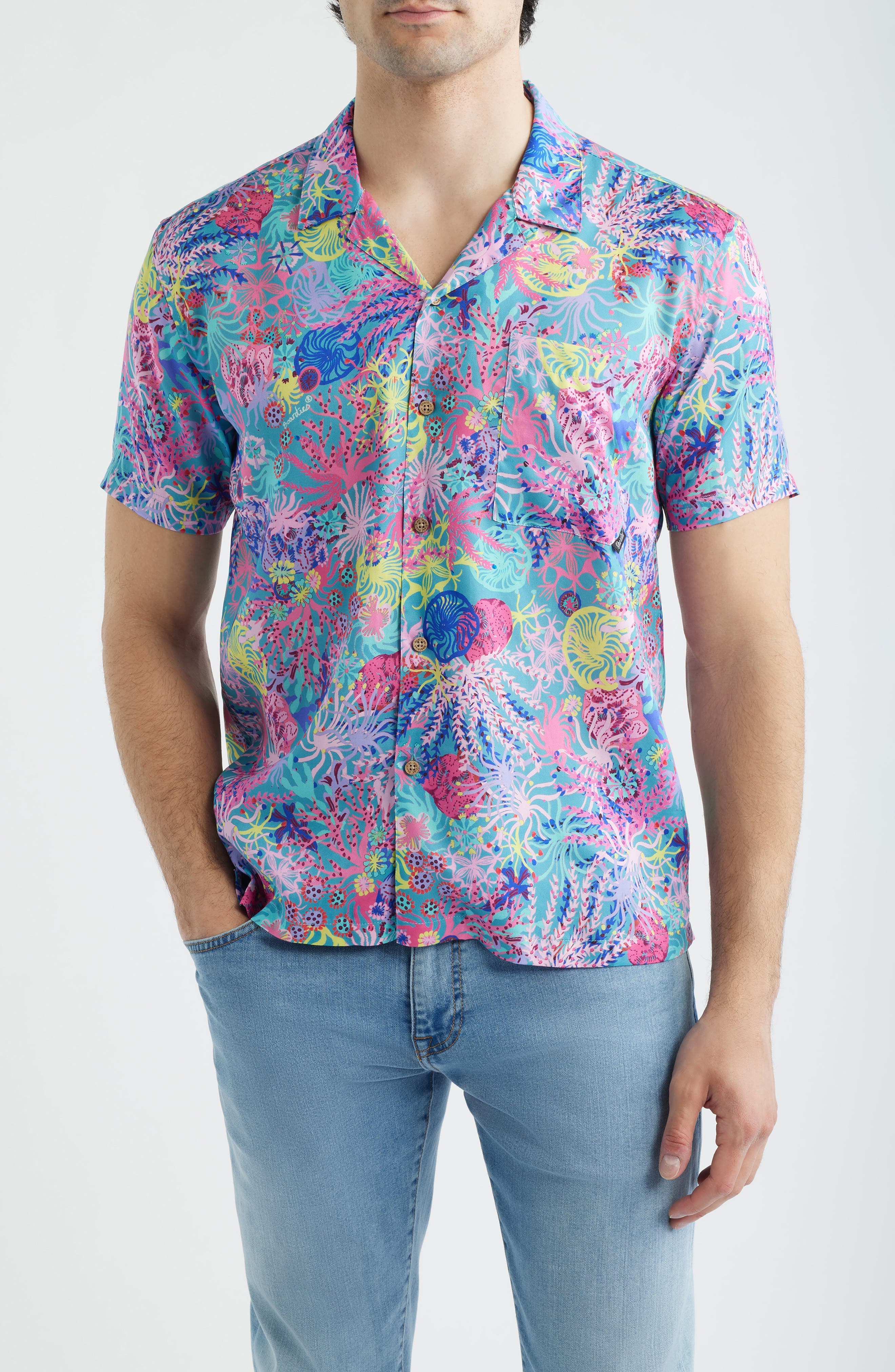 Coral Print Camp Shirt - image 1