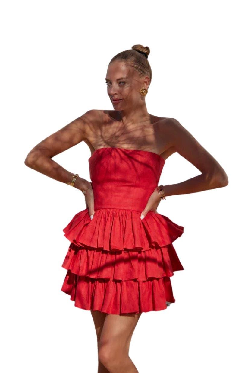 Mila Linen Strapless Mini Dress - image 1