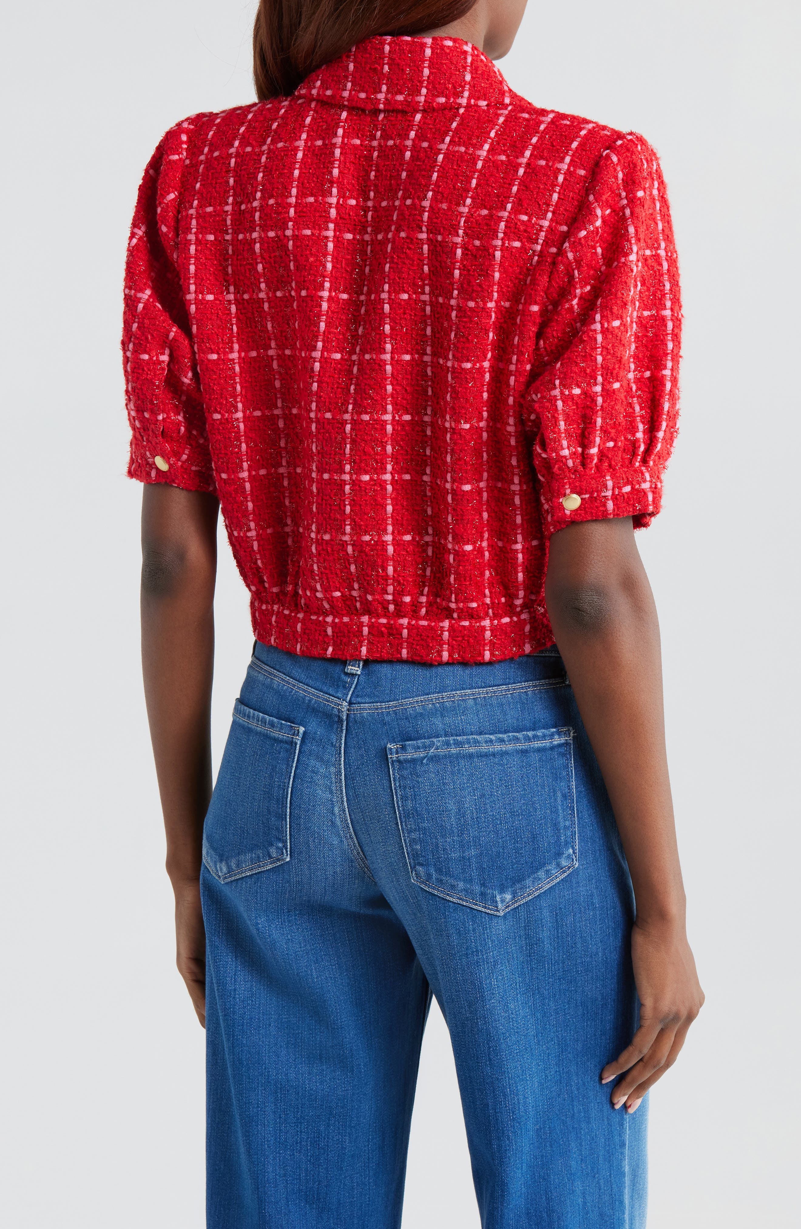 Cove Plaid Short Sleeve Crop Tweed Jacket - image 2