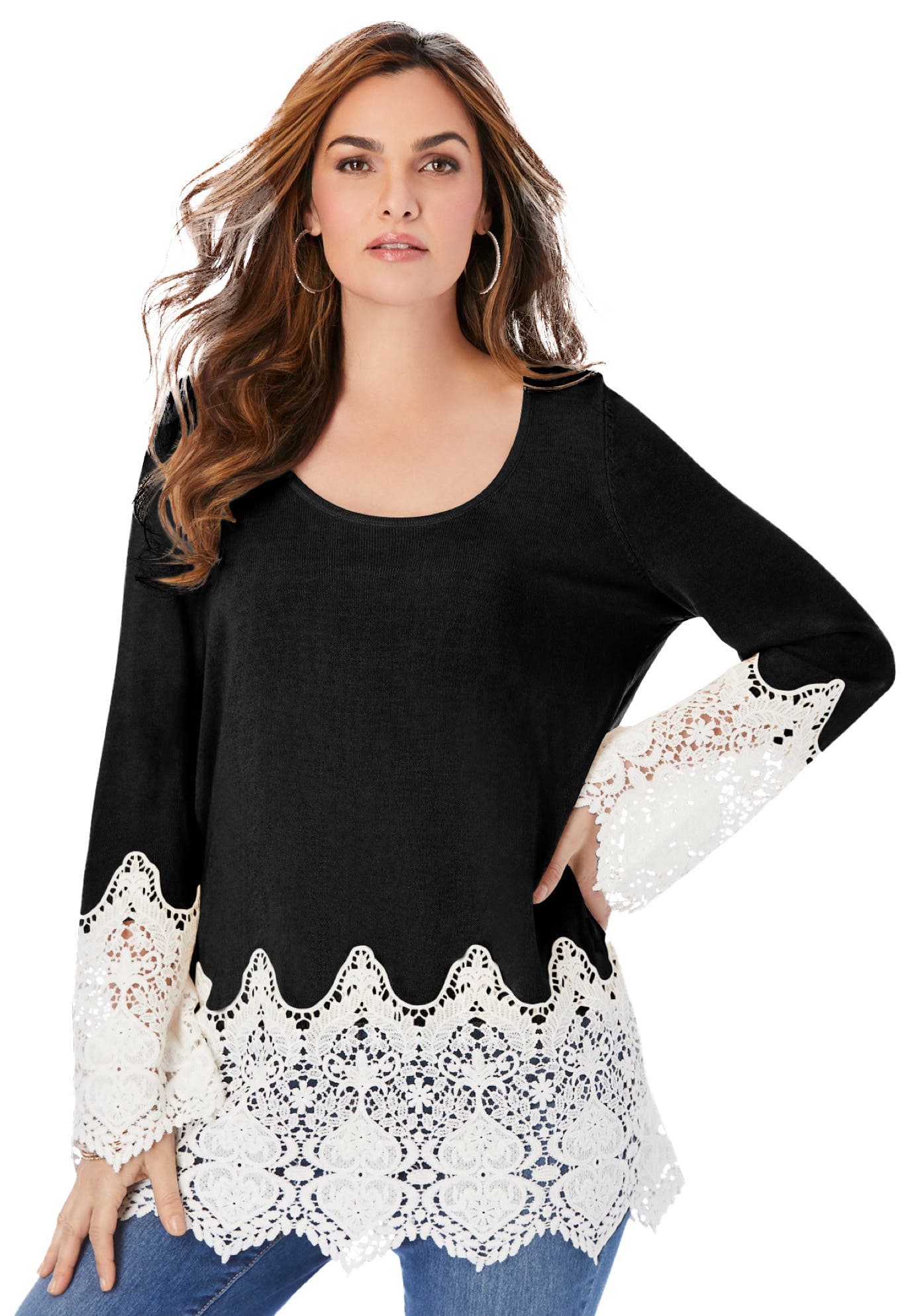Fine Gauge Lace Pullover Sweater - image 1