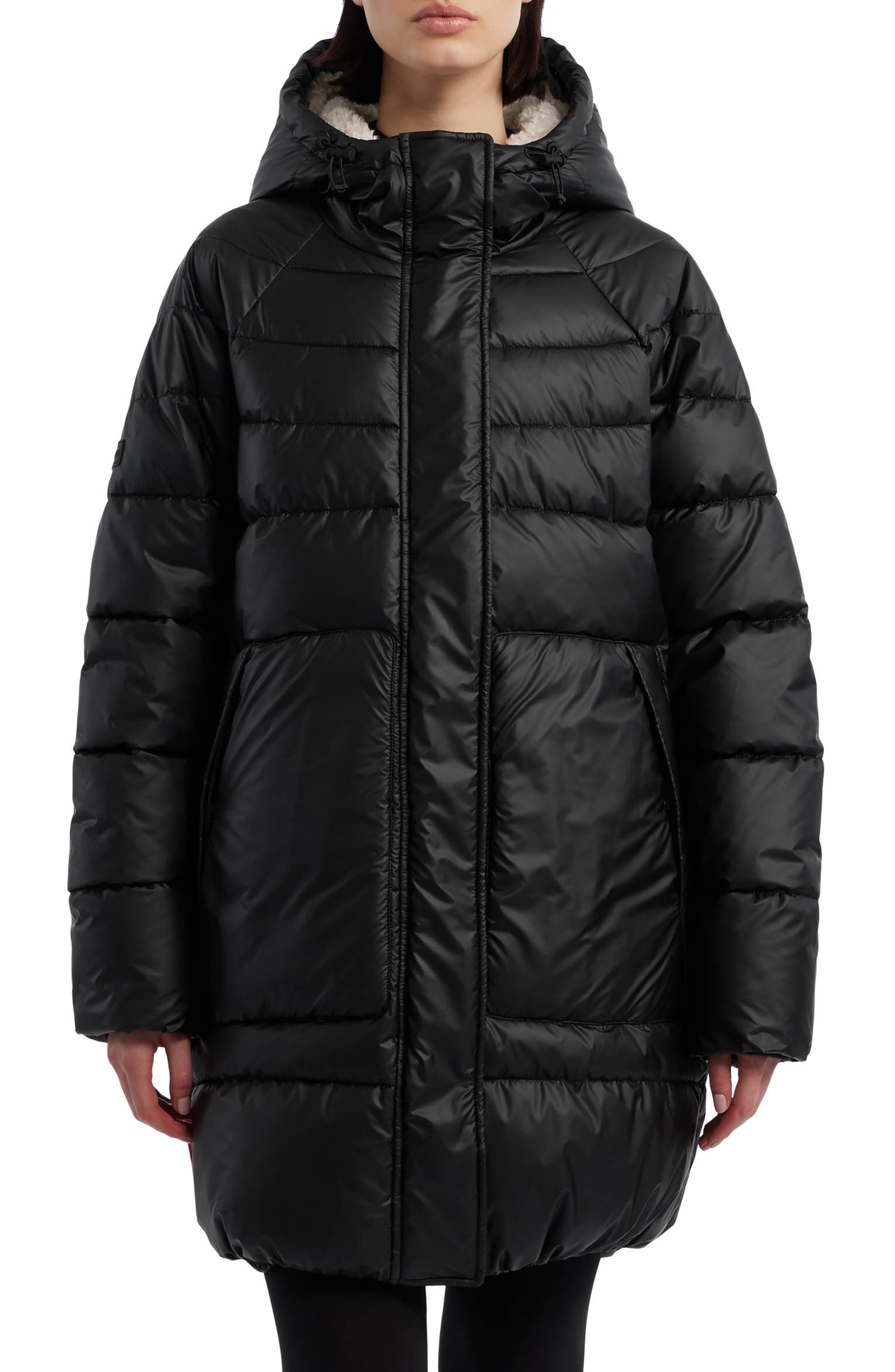 Almond Water Repellent Faux Shearling Lined Hooded Puffer Jacket - image 1