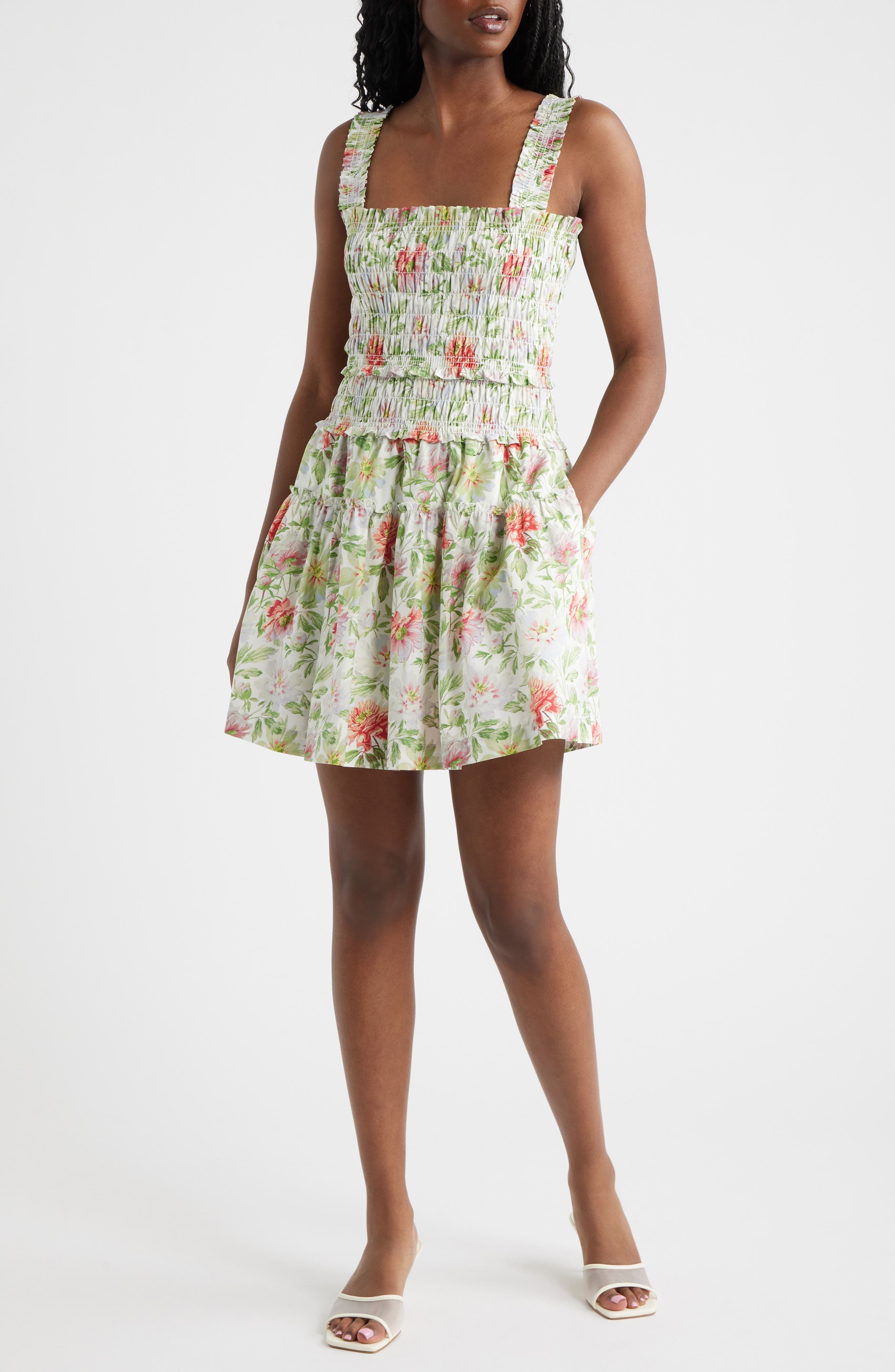 Azalea Smocked Bodice Cotton Mini Sundress - image 1