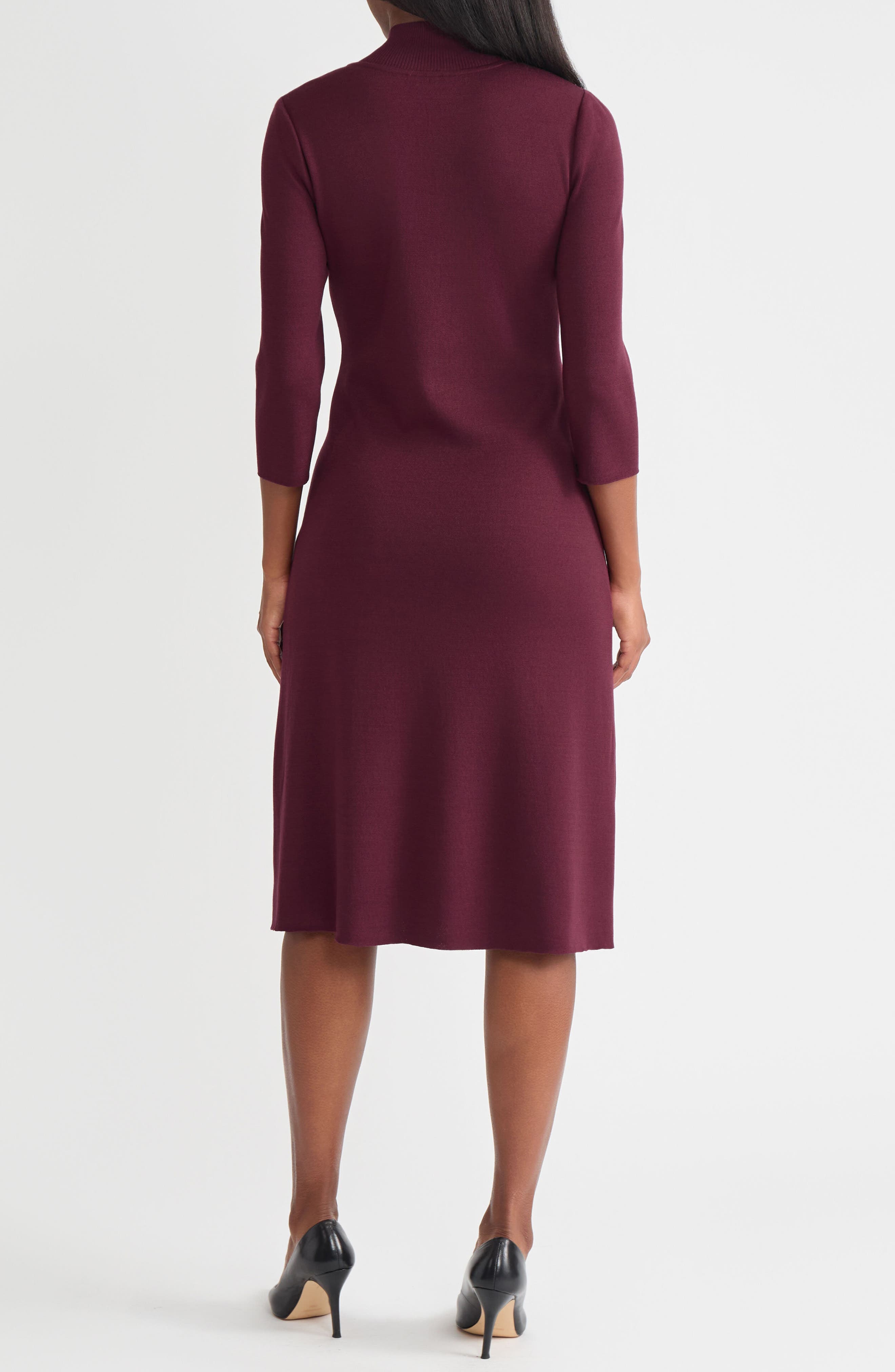 Mock Neck A-Line Knit Midi Dress - image 2