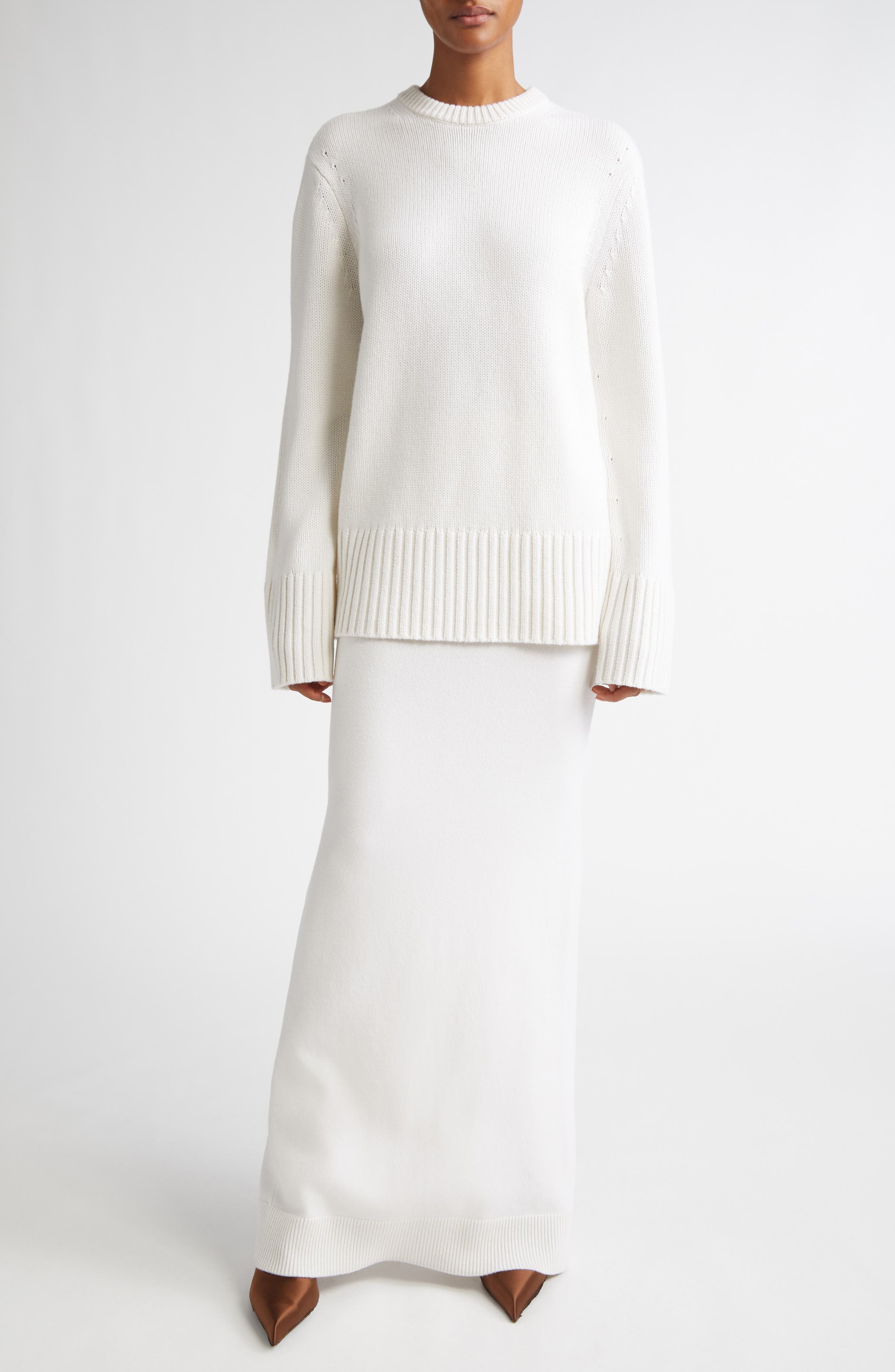 Back Slit Cashmere Blend Maxi Sweater Skirt - image 2