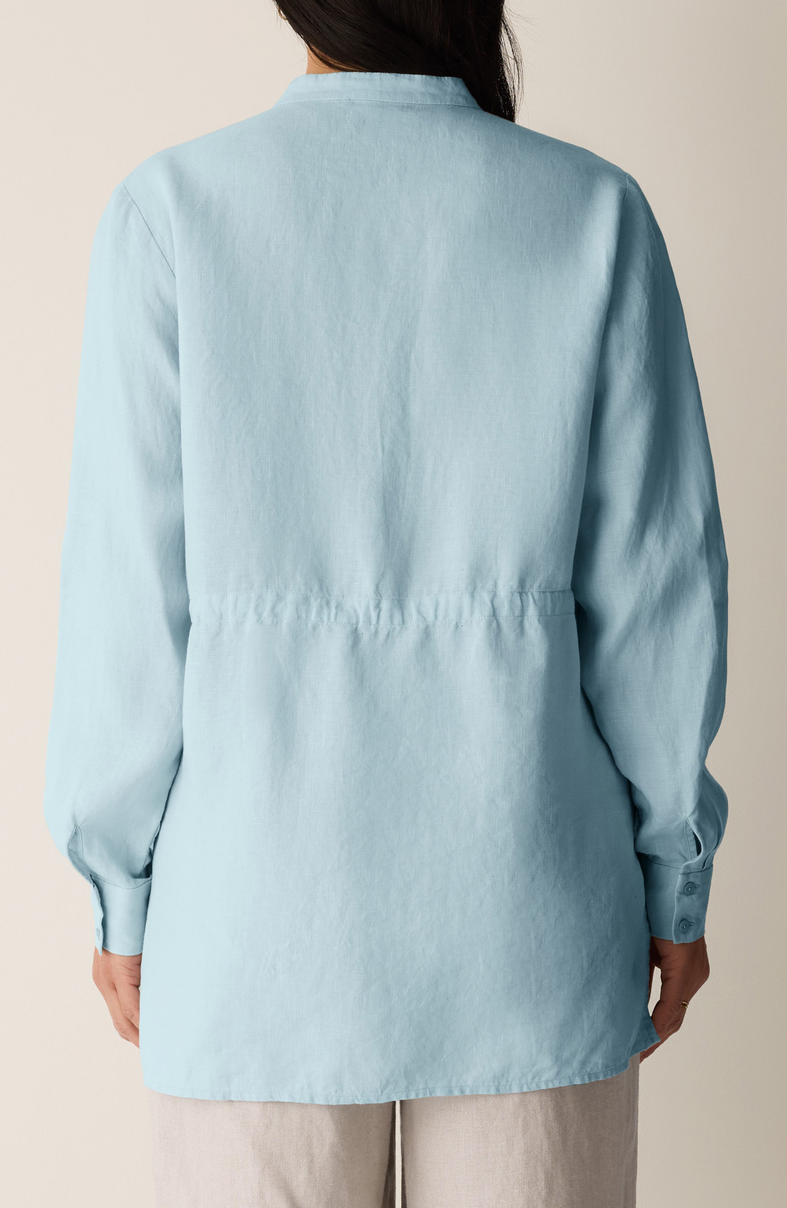 Split Neck Organic Linen Long Drawstring Shirt - image 4