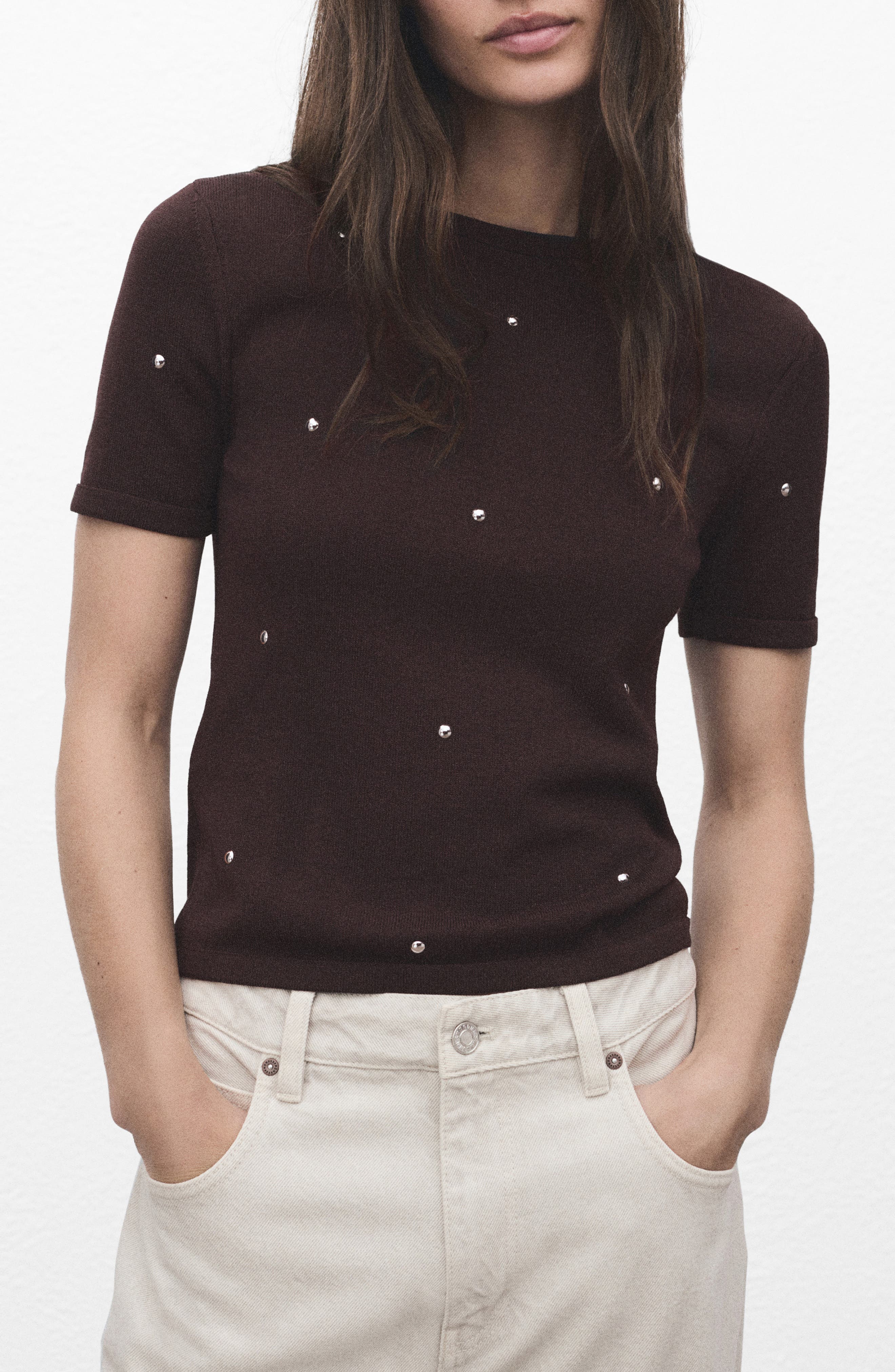Studded Short Sleeve Sweater - image 1