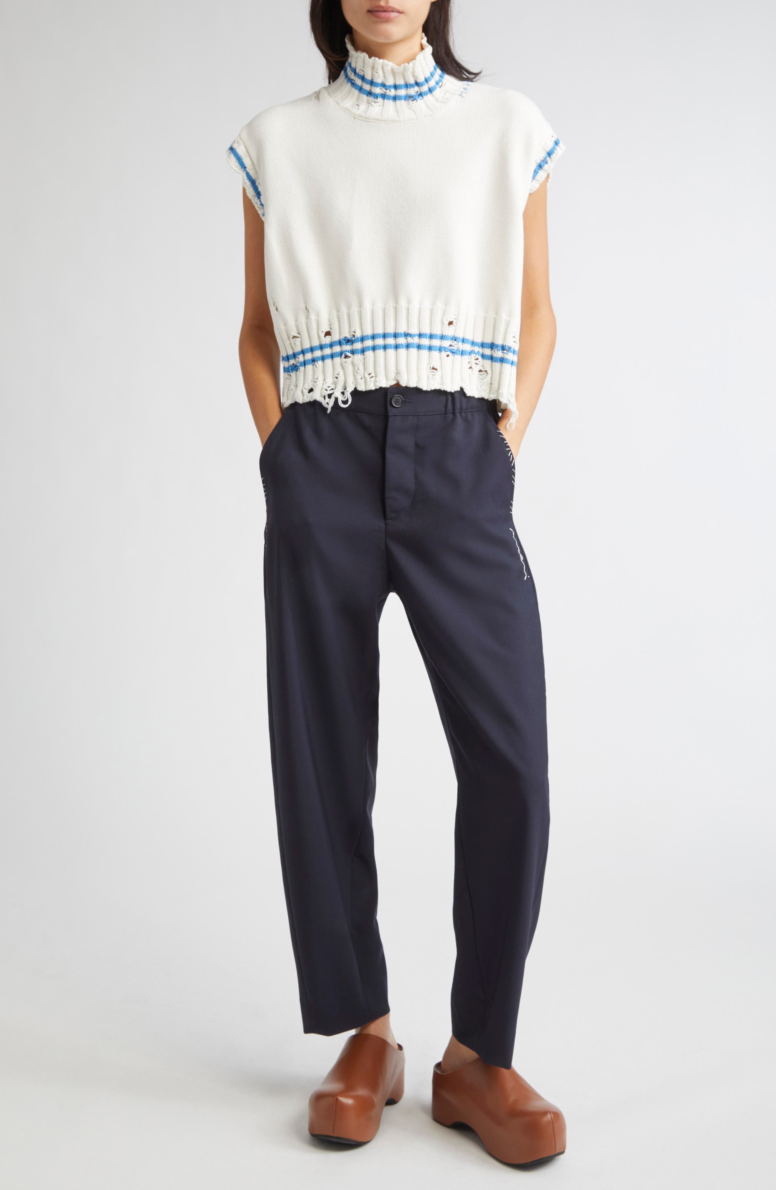 Mending Logo Distressed Boxy Cotton Turtleneck Sweater - image 2