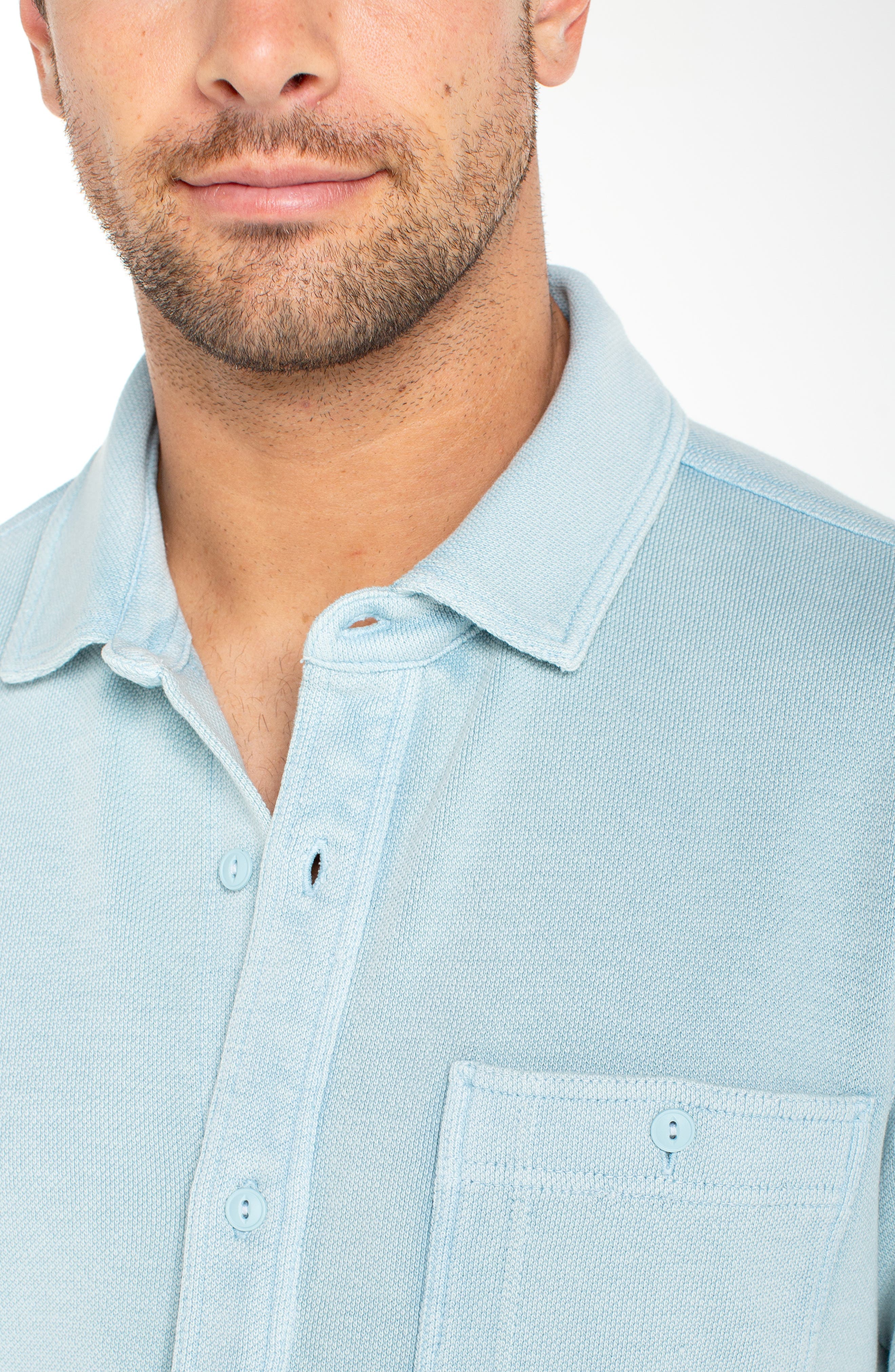 Short Sleeve Pique Knit Button-Up Shirt - image 4