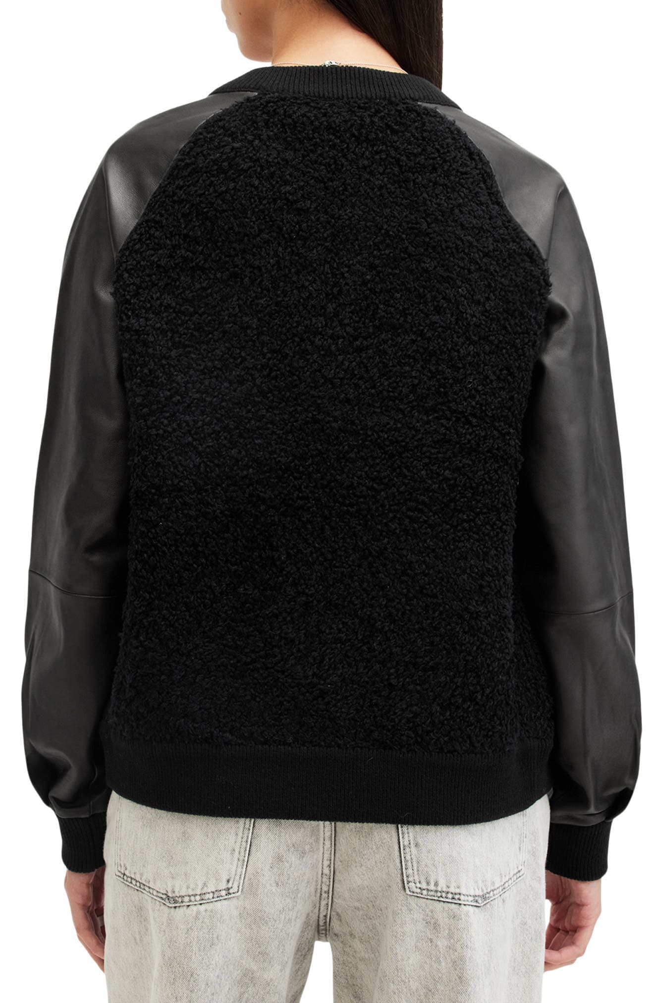 Renata Leather Sleeve Wool Blend Bomber Cardigan - image 2