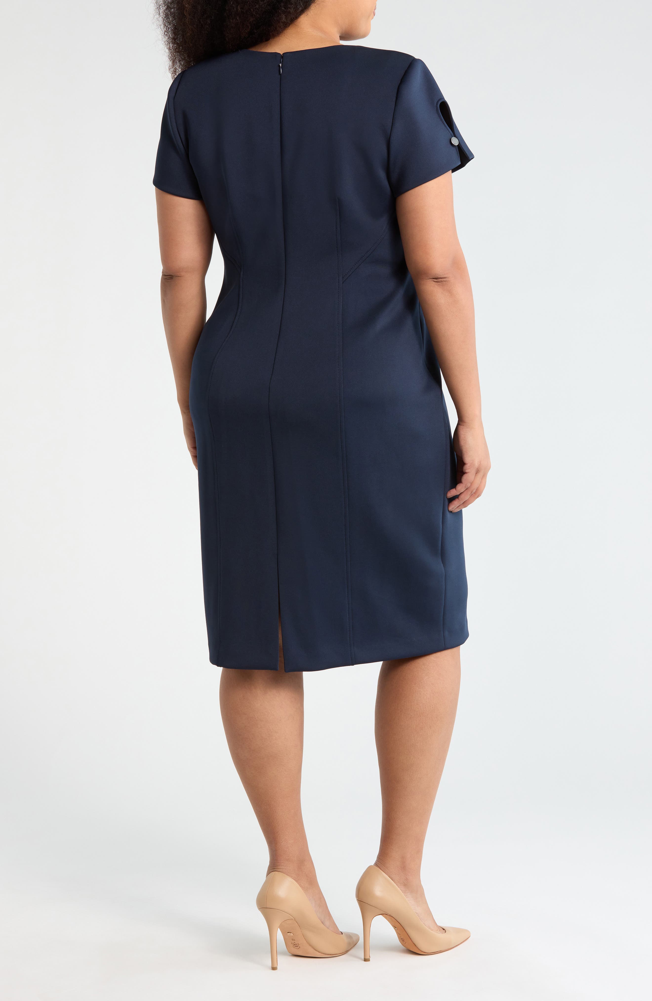 Short Sleeve Scuba Knit Sheath Dress - image 4
