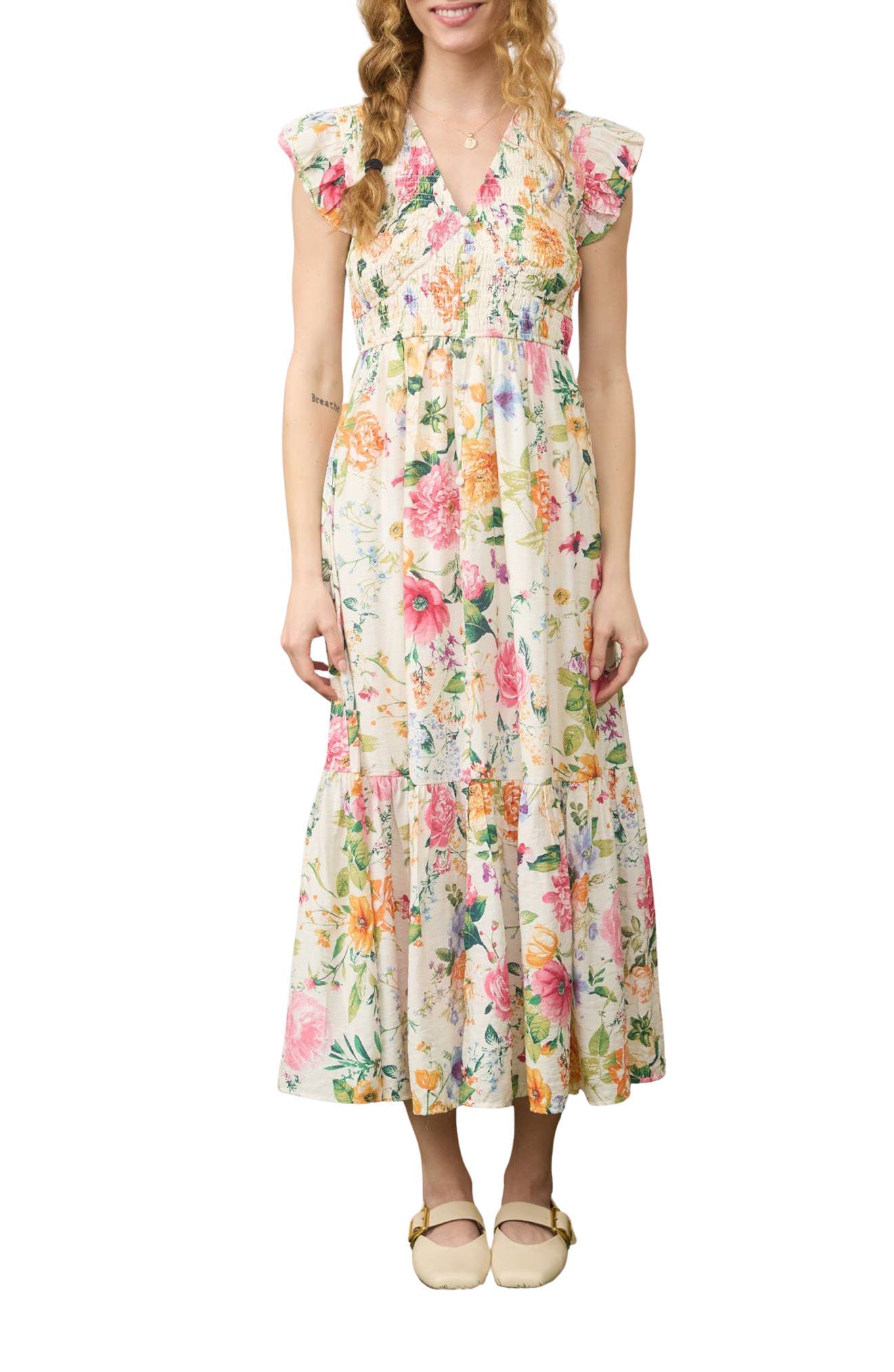 Smocked Midi Dress - image 1