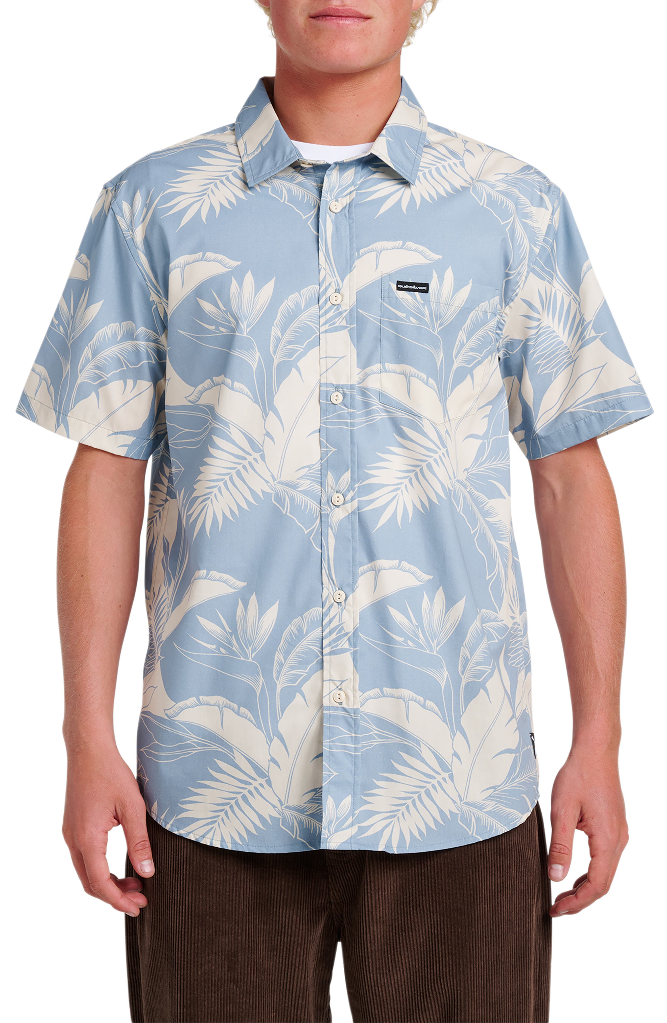 Kahnu Classic Fit Leaf Print Short Sleeve Button-Up Shirt - image 3