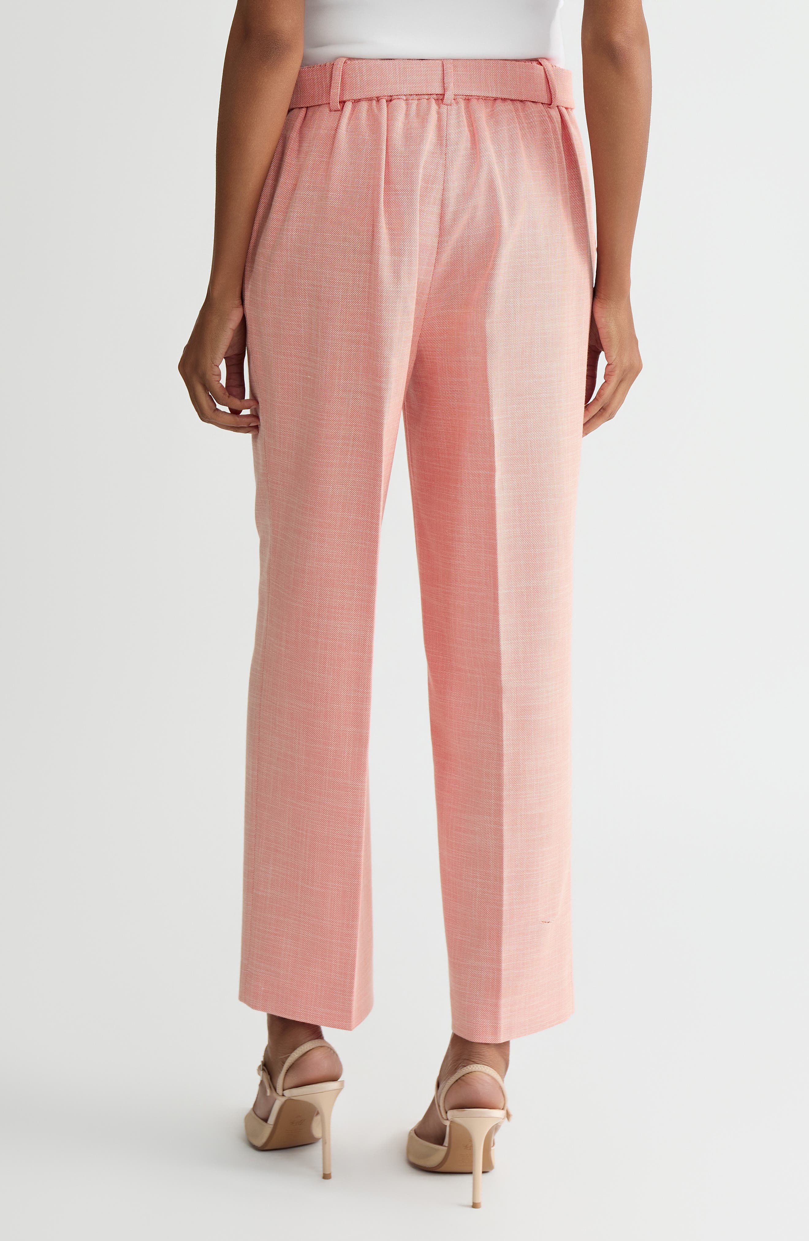 Belted Elastic Back Straight Leg Ankle Pants - image 2