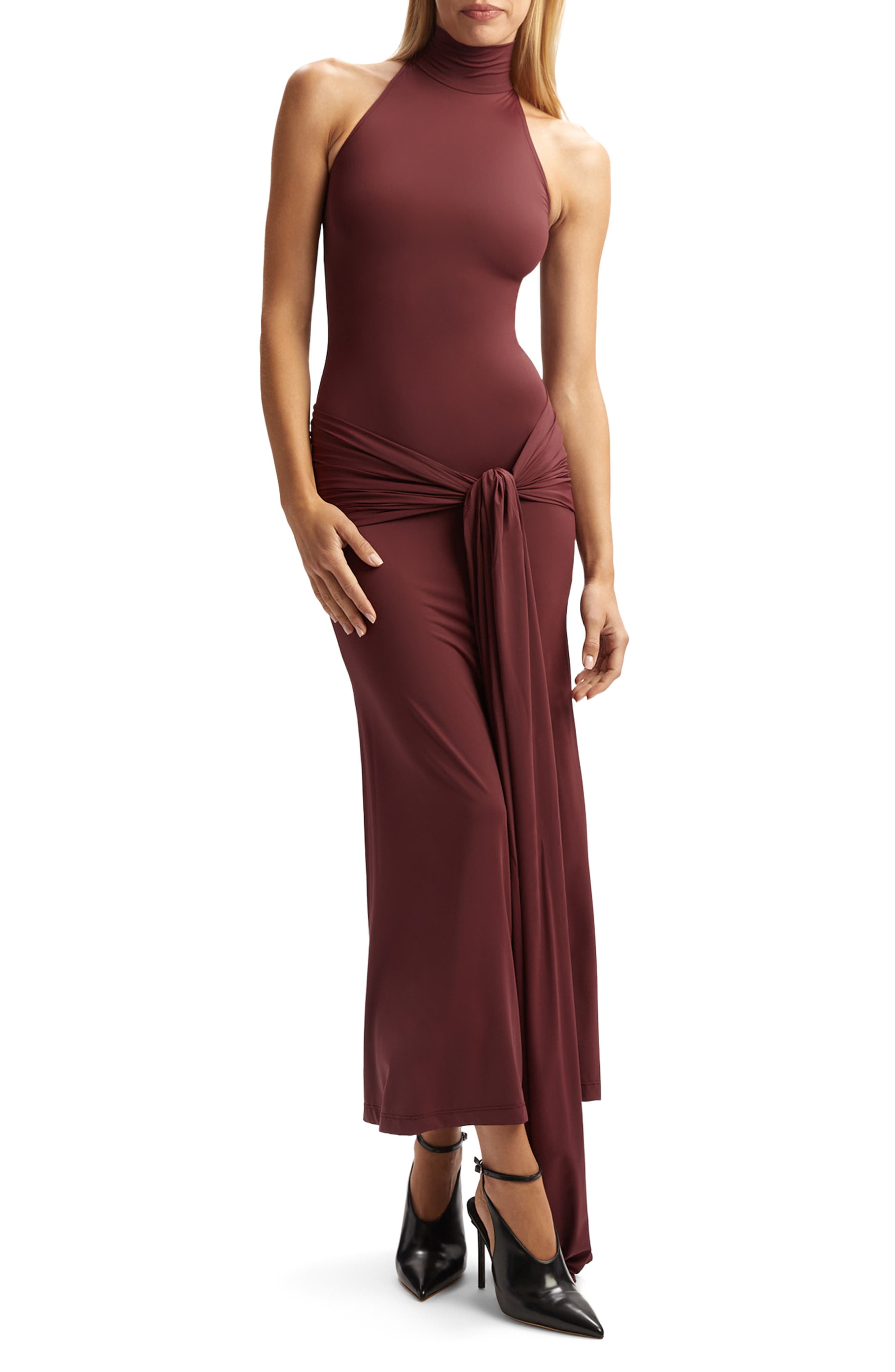 Isadora Mock Neck Tie Front Maxi Dress - image 1