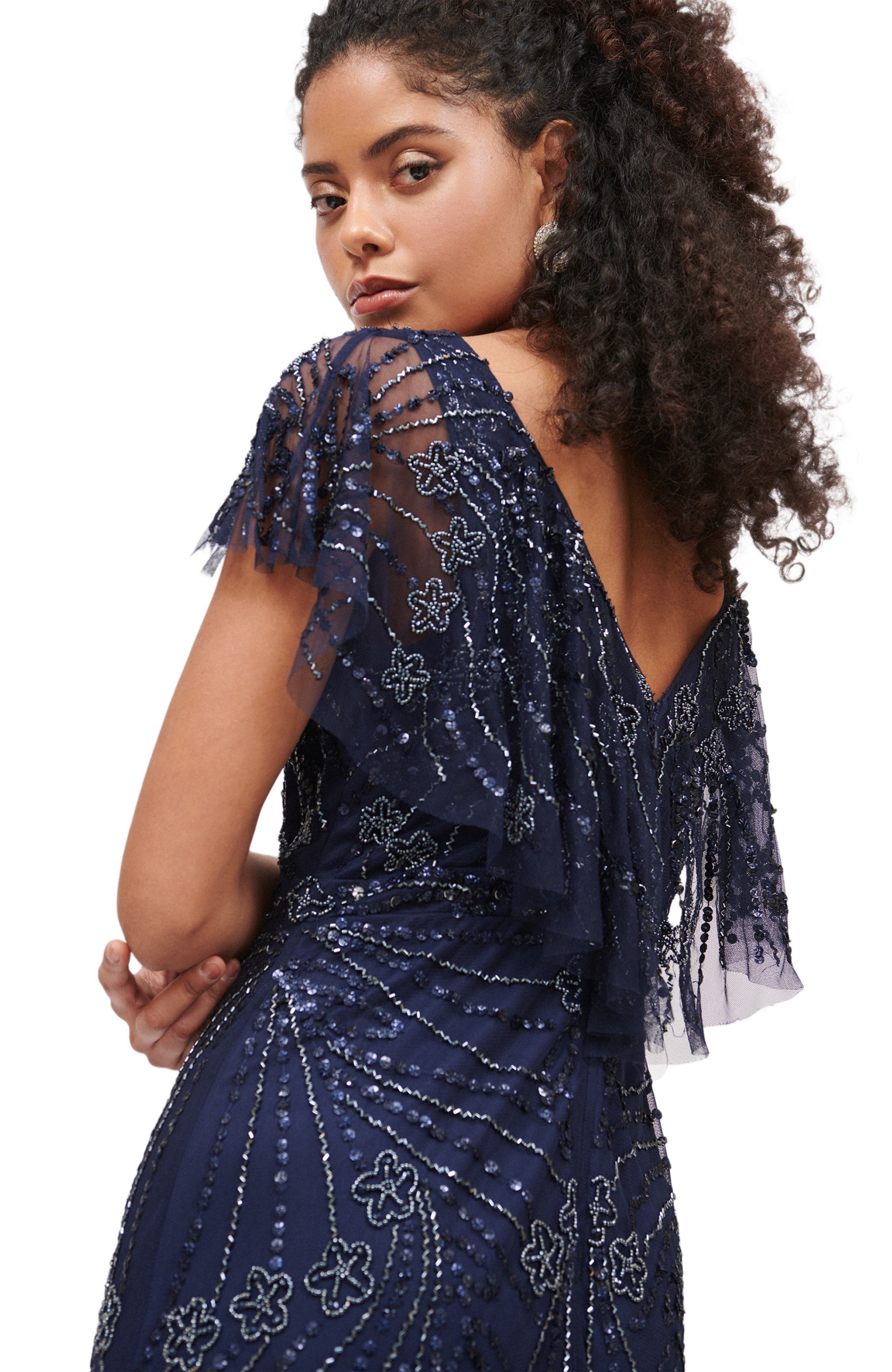 Occasion Embellished Sequin Beaded Deep V Neck Evening Maxi Dress - image 2