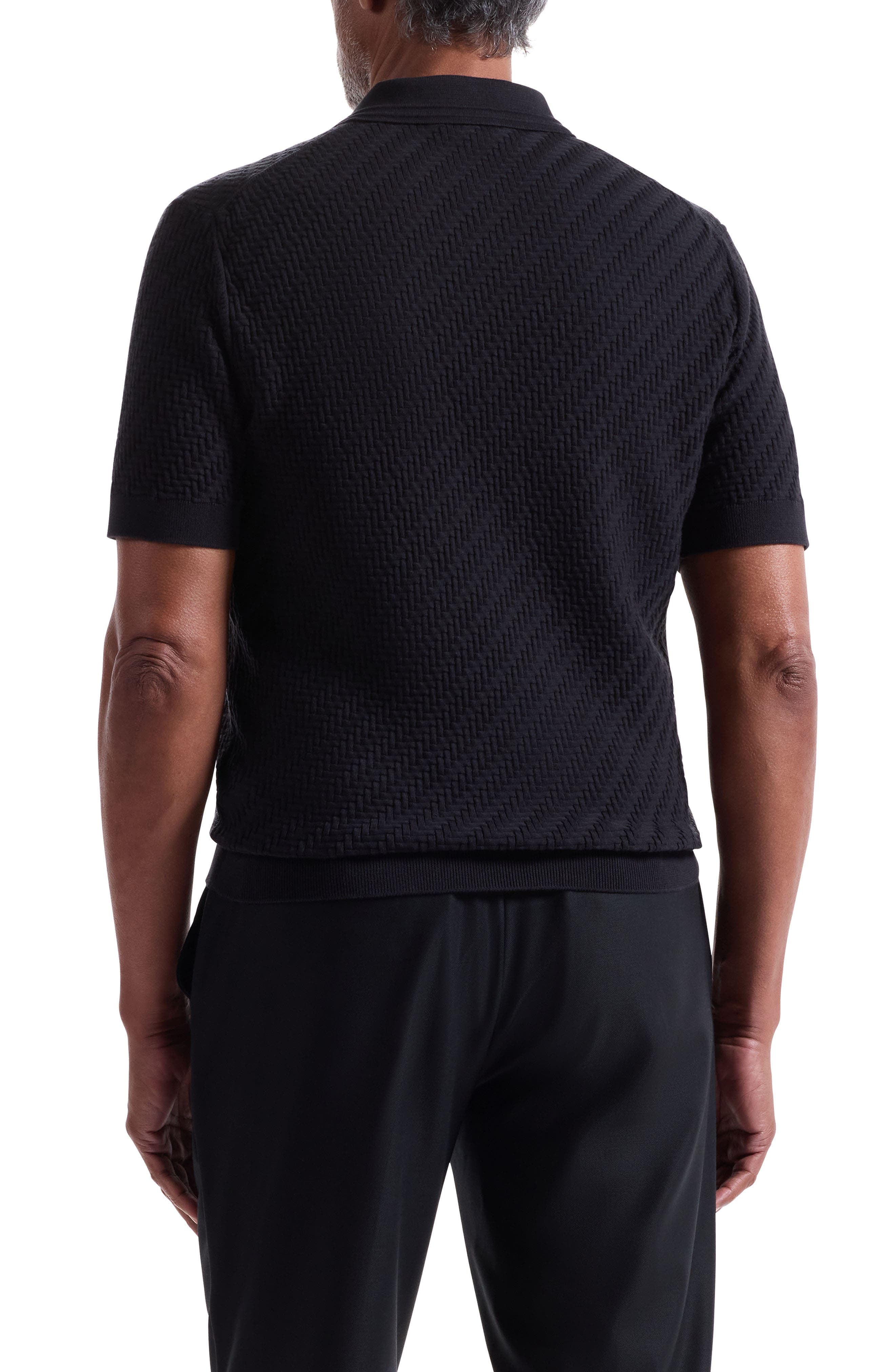 Basket Stitch Cotton Blend Polo Sweater - image 2