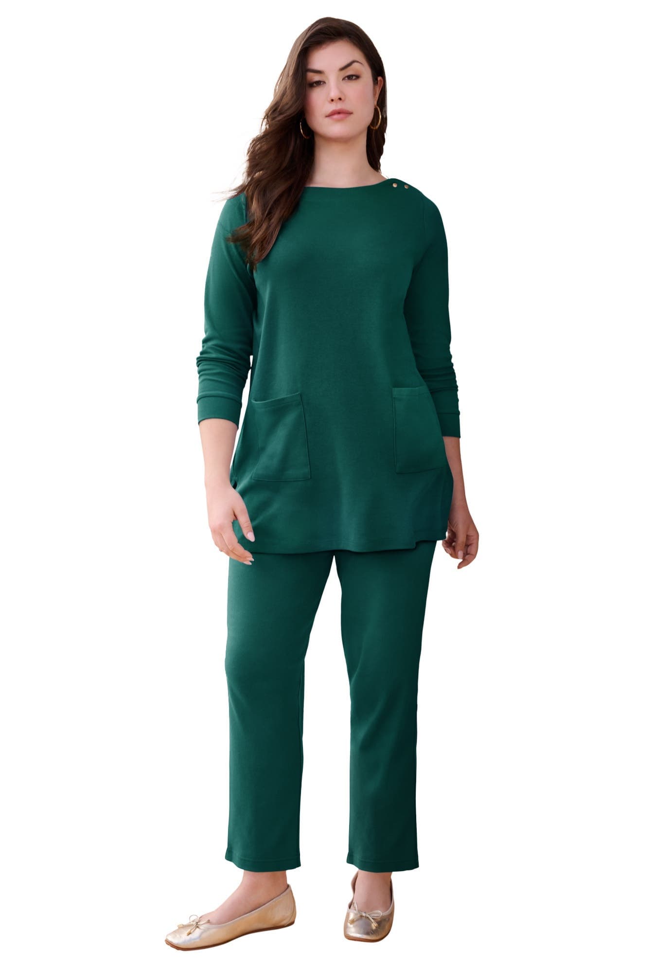 Snap Button Boatneck Soft Knit Tunic - image 3