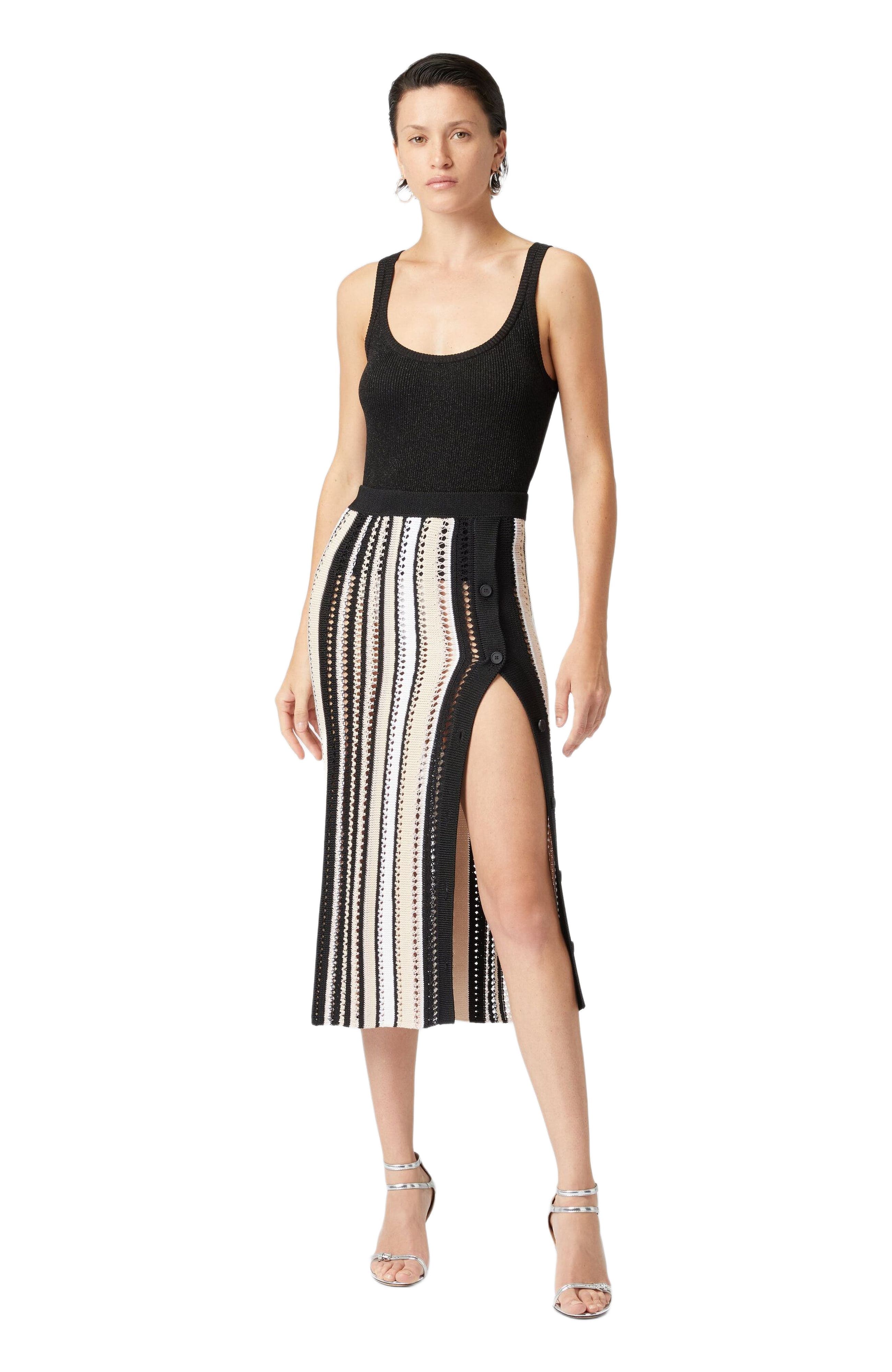 Striped Crochet Midi Skirt With Side Buttoning - image 1