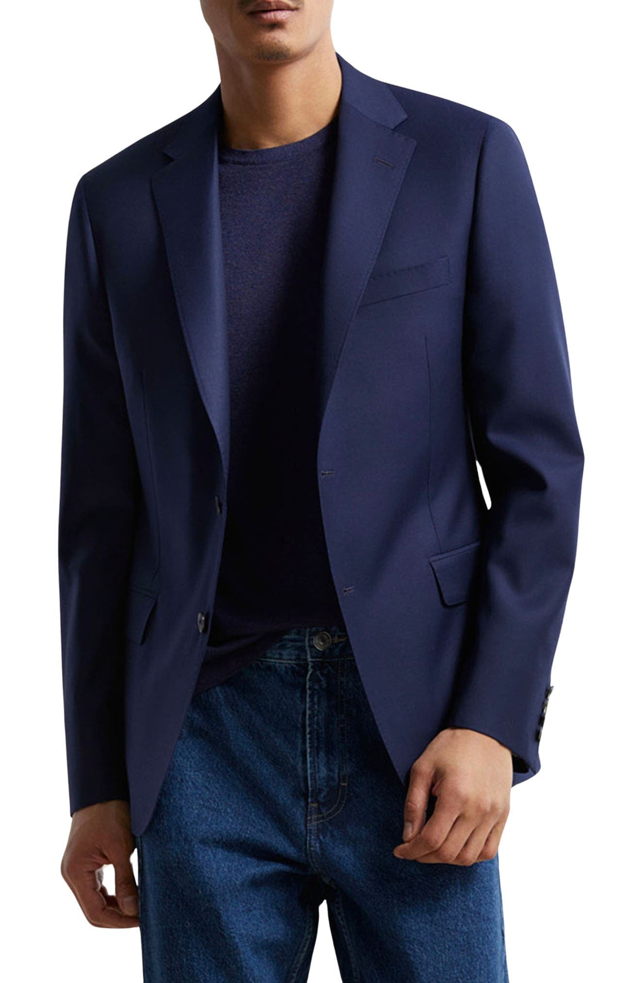 Navy Double Twist 130s Wool Blazer - image 1