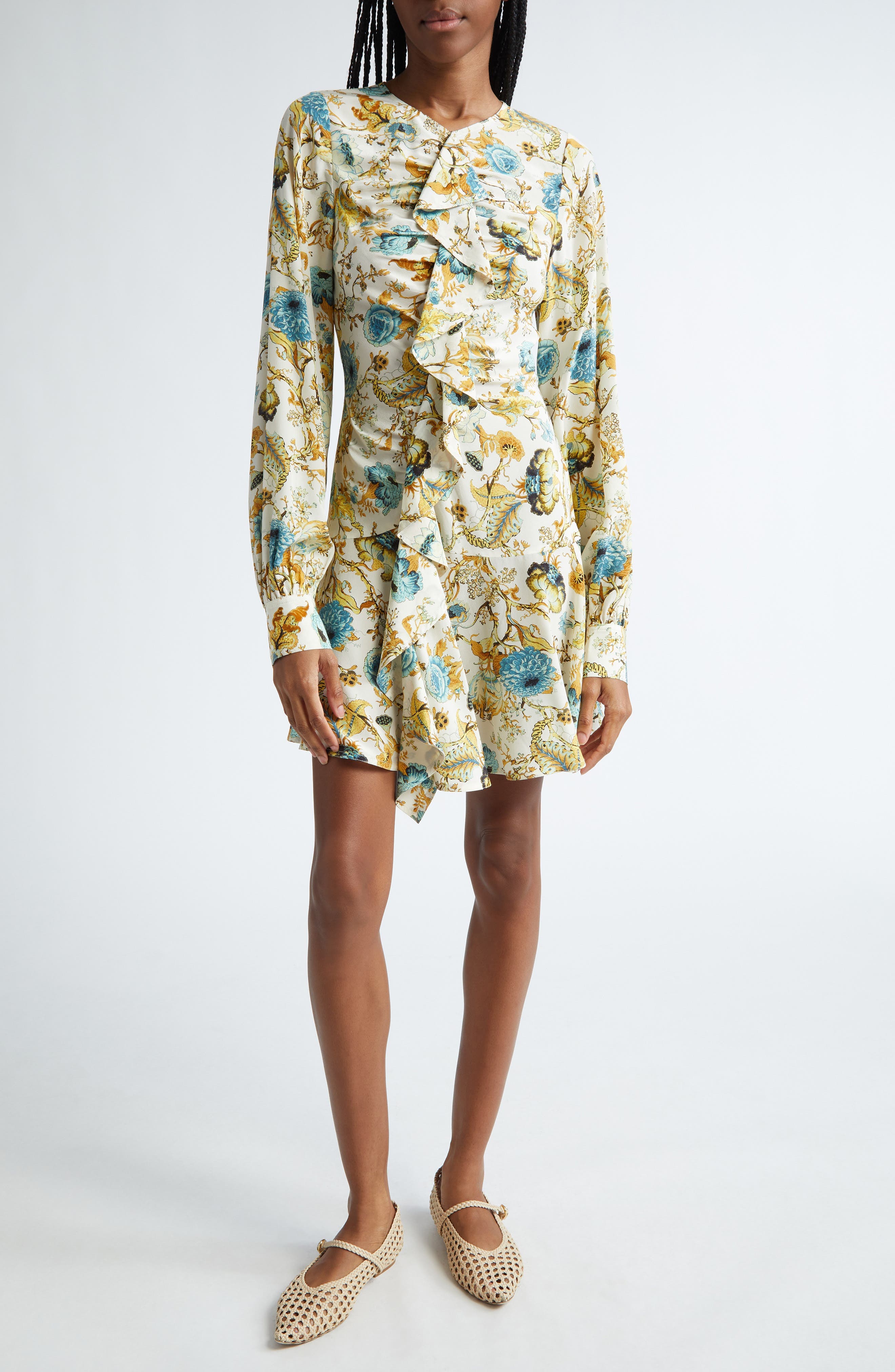 Salima Ruffle Long Sleeve Silk Minidress - image 1