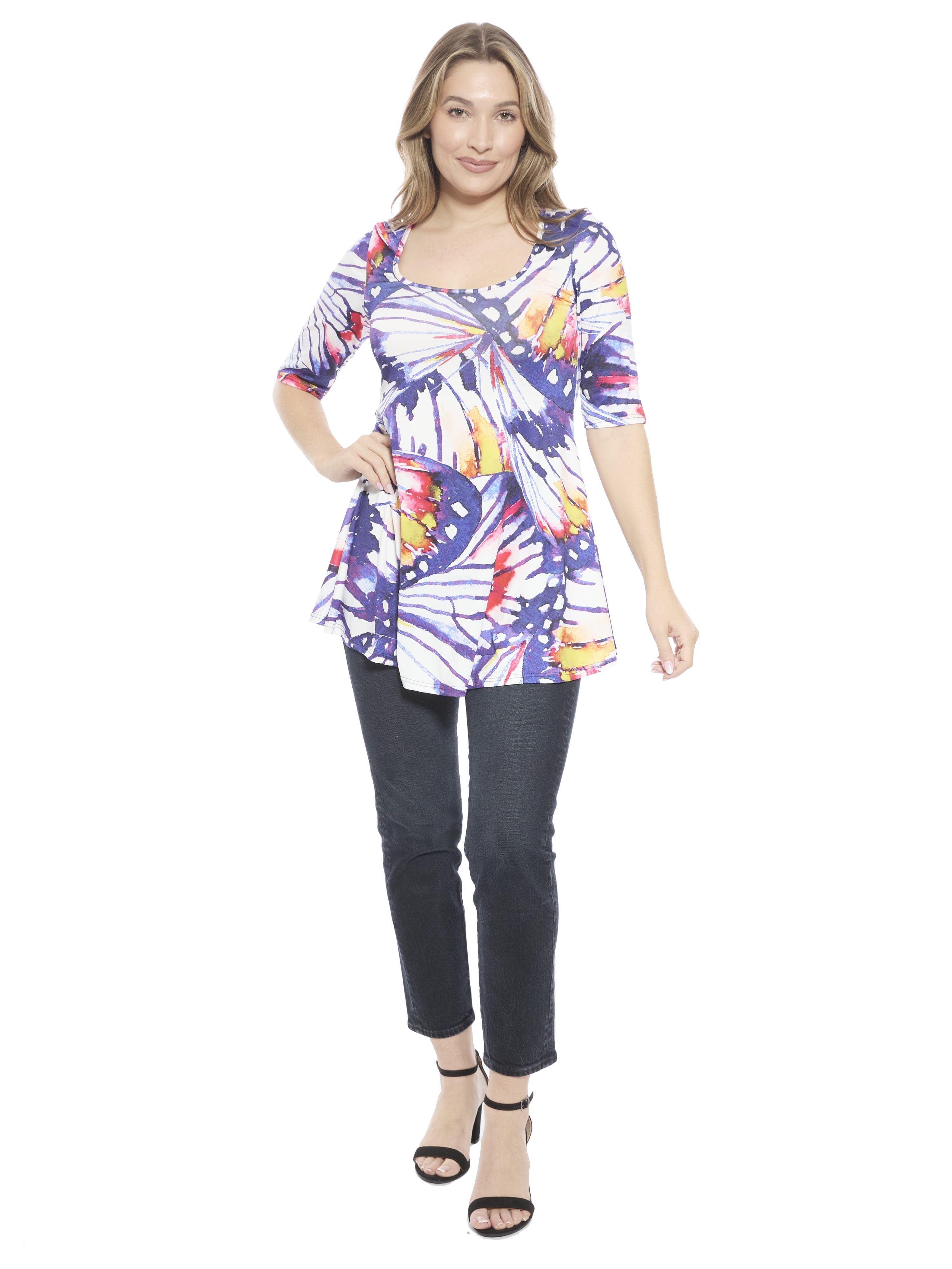 Womens Butterfly Scoop Neck Elbow Sleeve Tunic Top - image 1