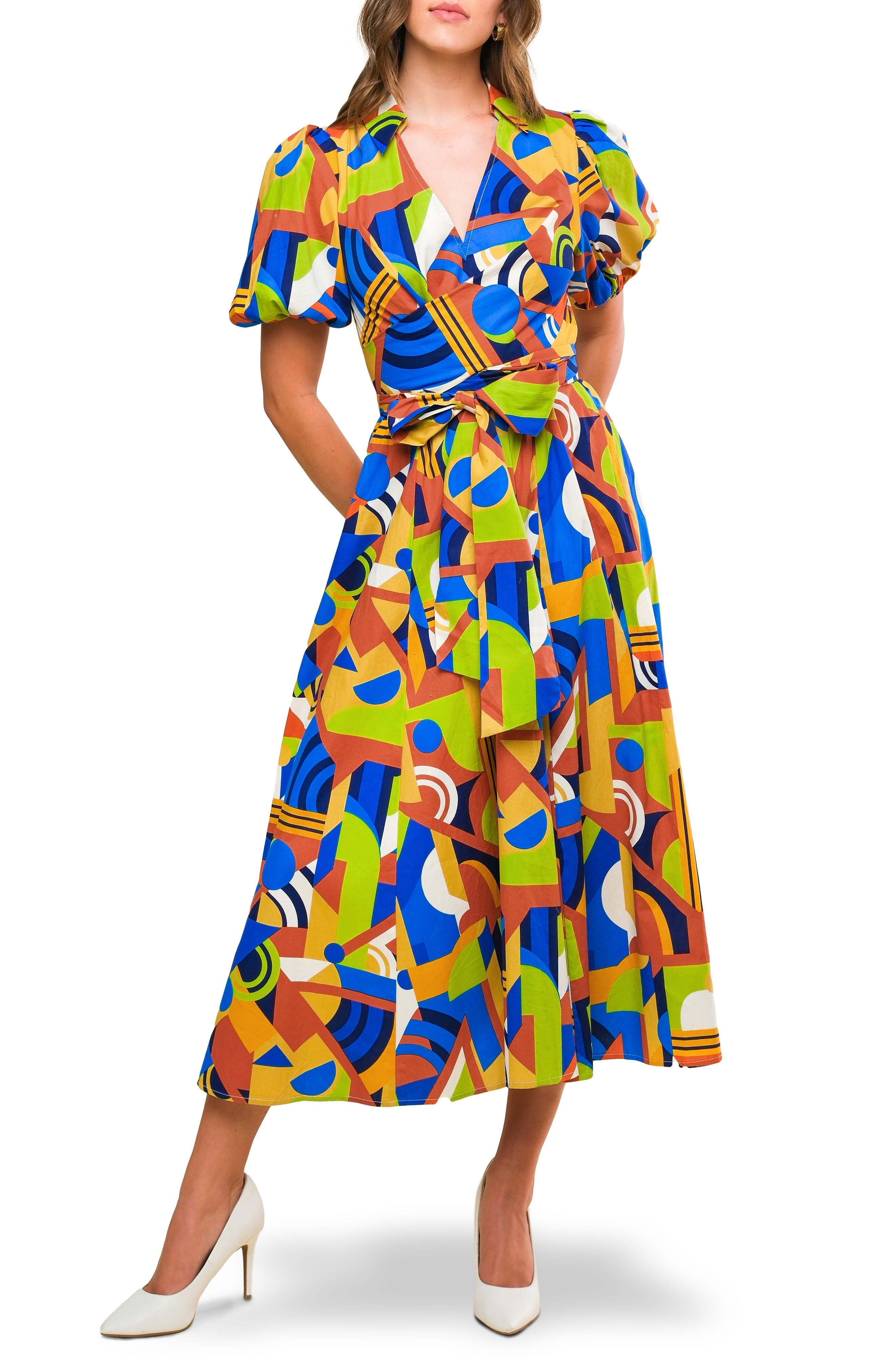Print Cotton Fit & Flare Midi Dress - image 1