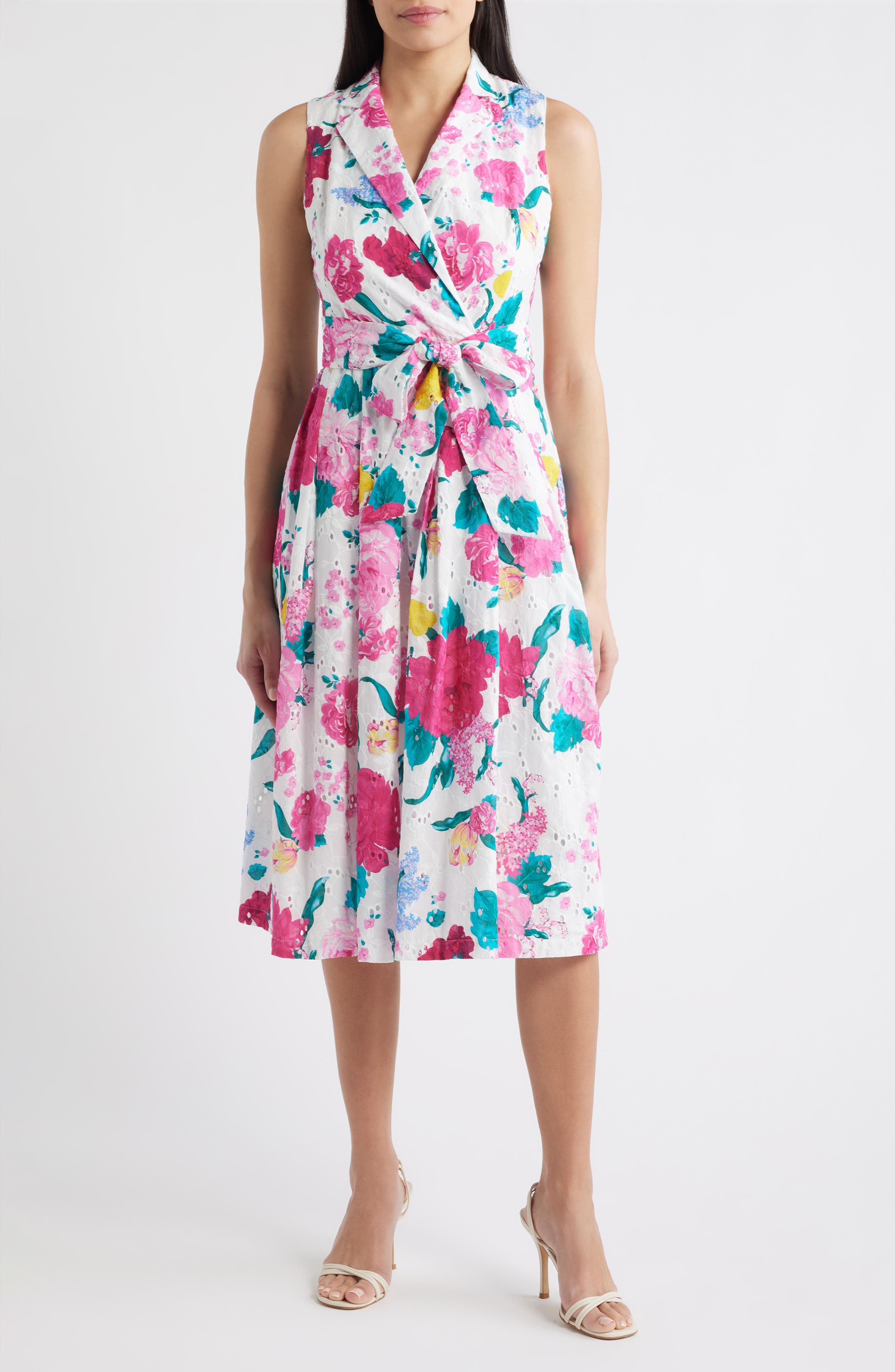 Floral Print Eyelet Midi Wrap Dress - image 1