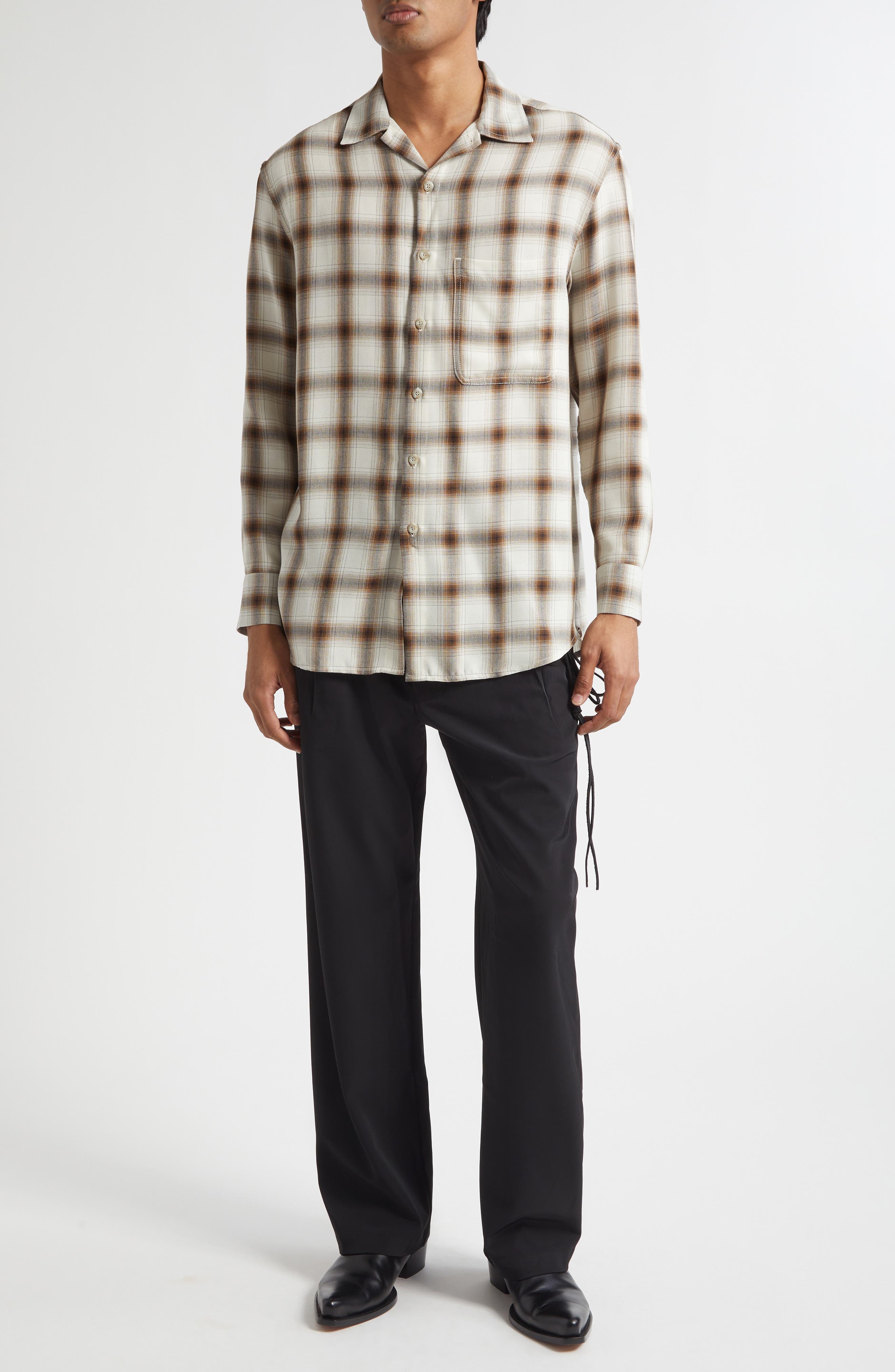 Oversize Plaid Button-Up Shirt - image 2