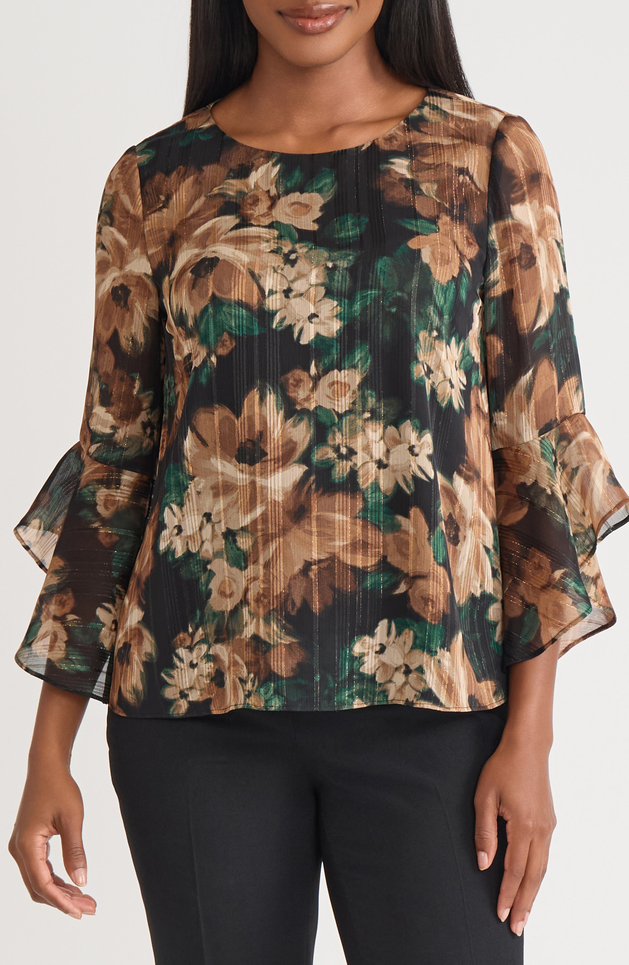 Metallic Ruffle Sleeve Top - image 1