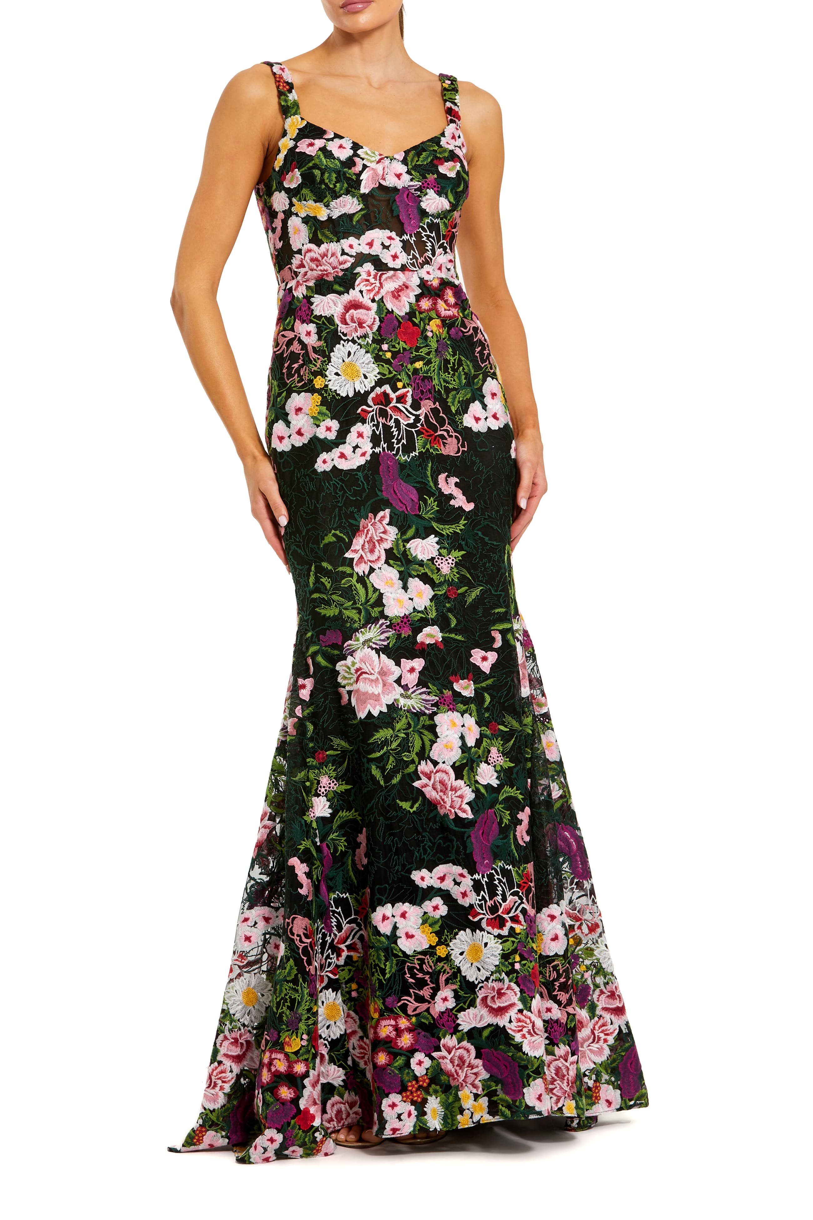 Sleeveless Scoop Neck Embroidered Mermaid Gown - image 1