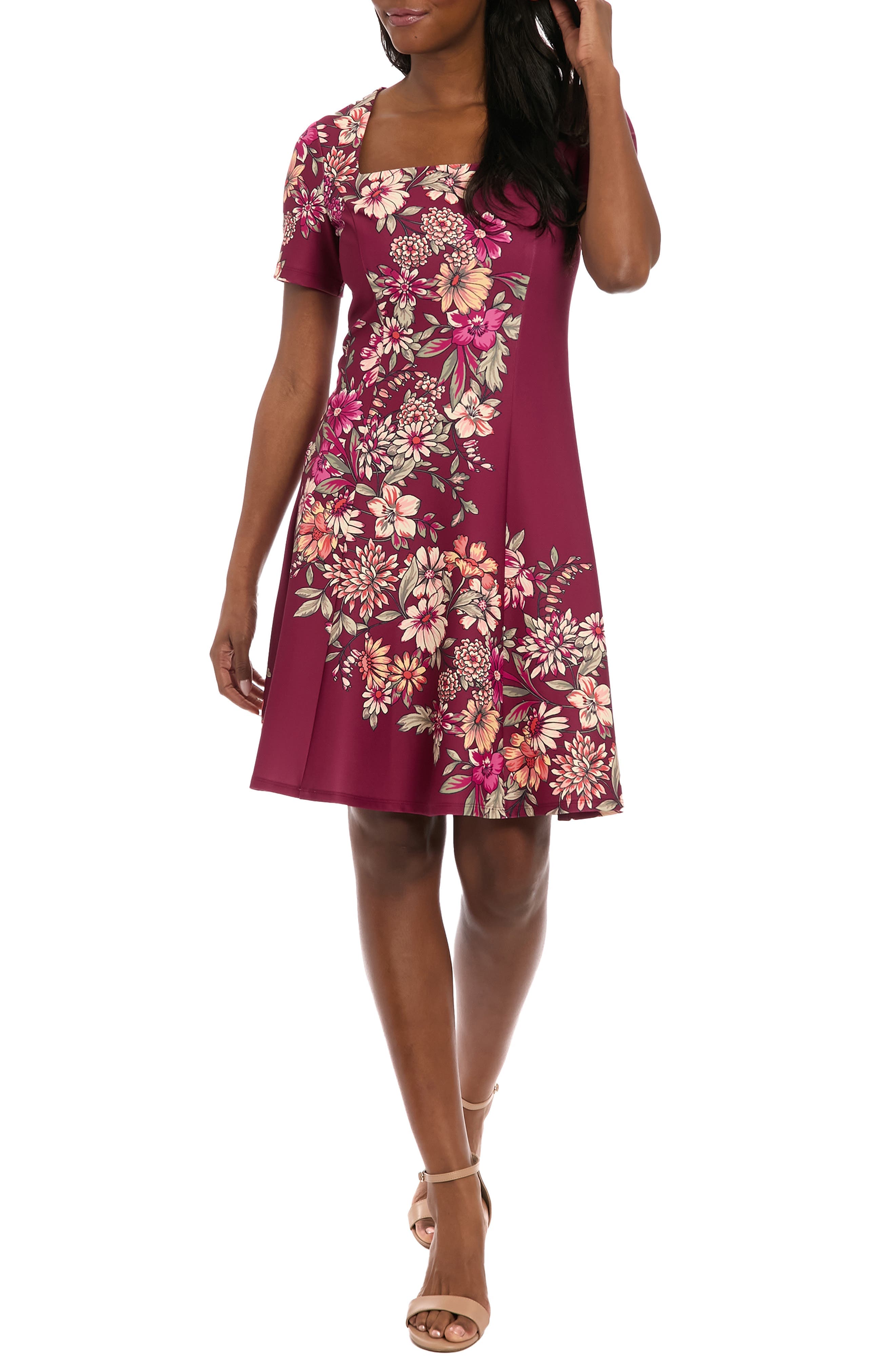 Square Neck Fit & Flare Scuba Dress - image 3