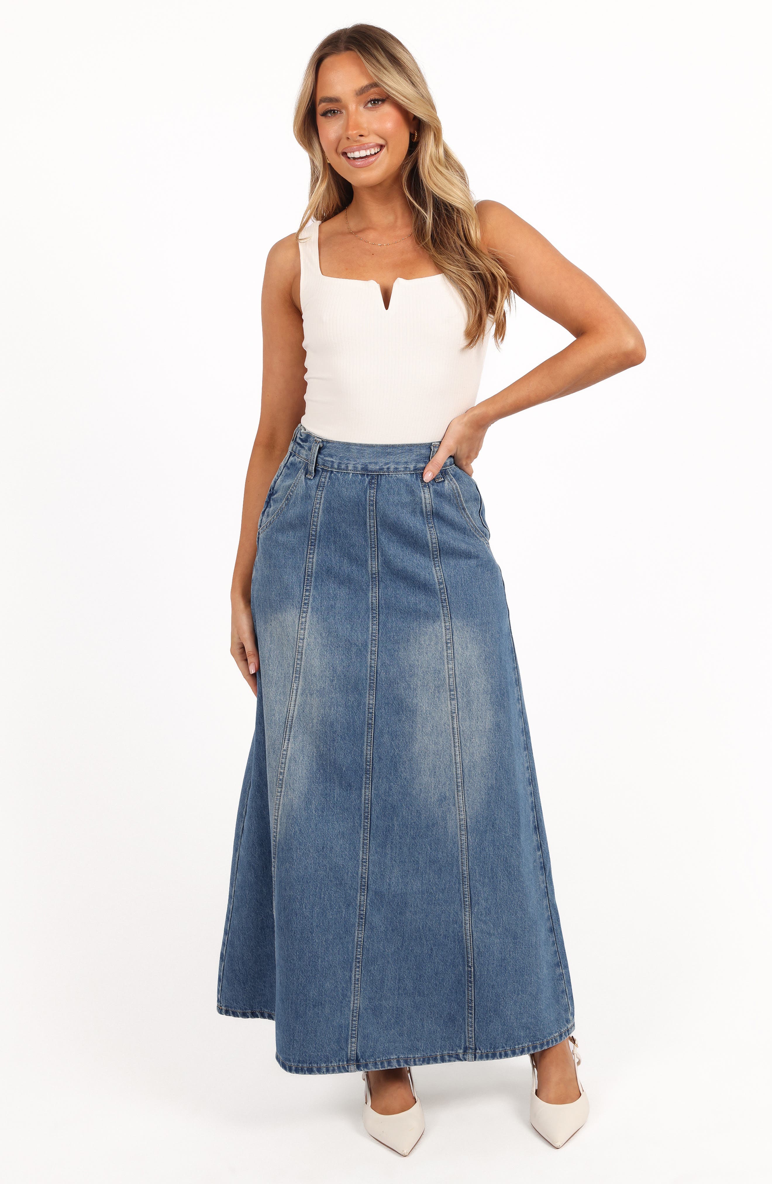 Gwen Paneled Denim Maxi Skirt - image 2