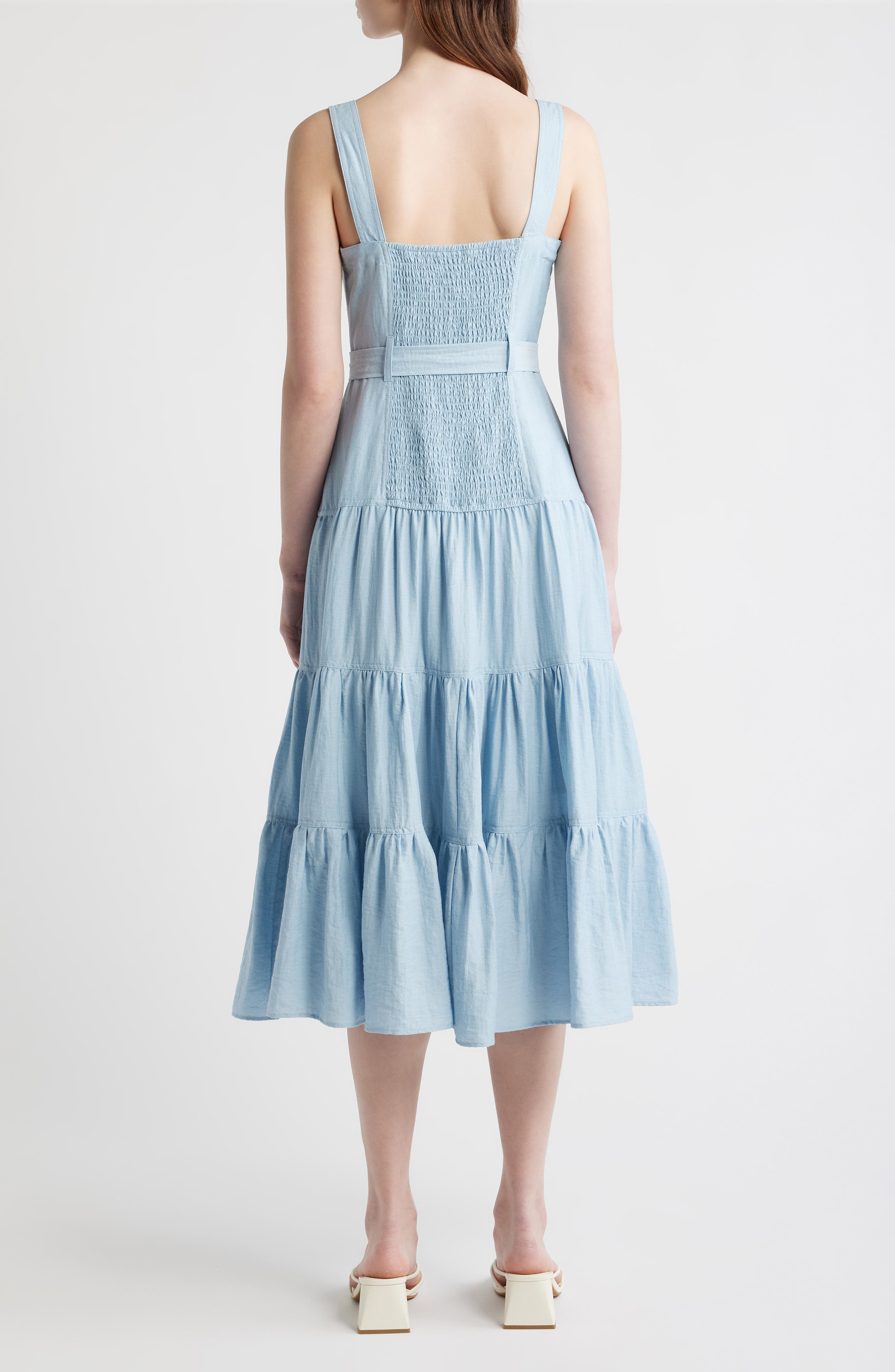 Zip Front Tie Belt Tiered Sundress - image 2